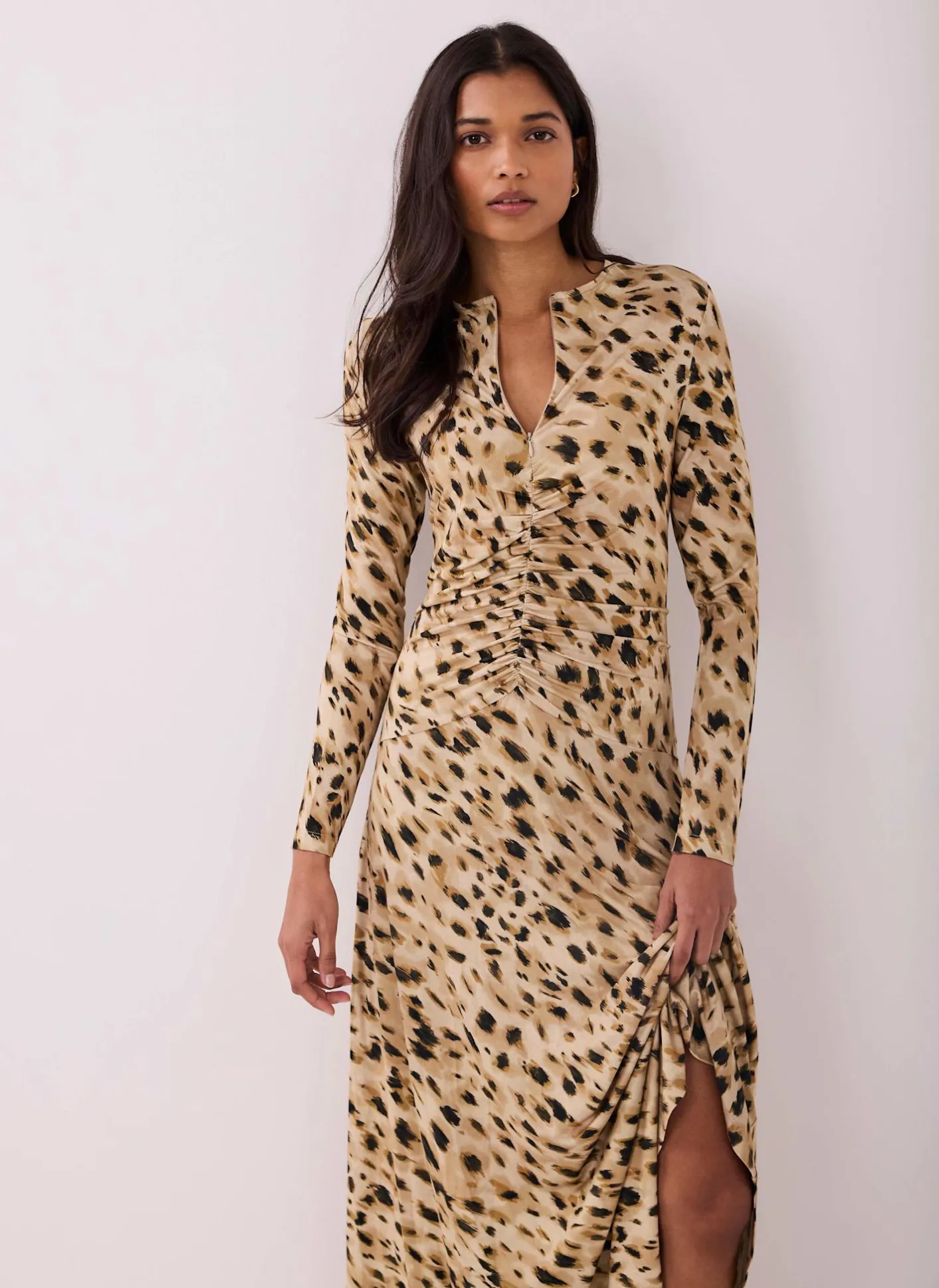 New Animal Print Zip Jersey Midi Dress Midi Dresses|Printed Dresses