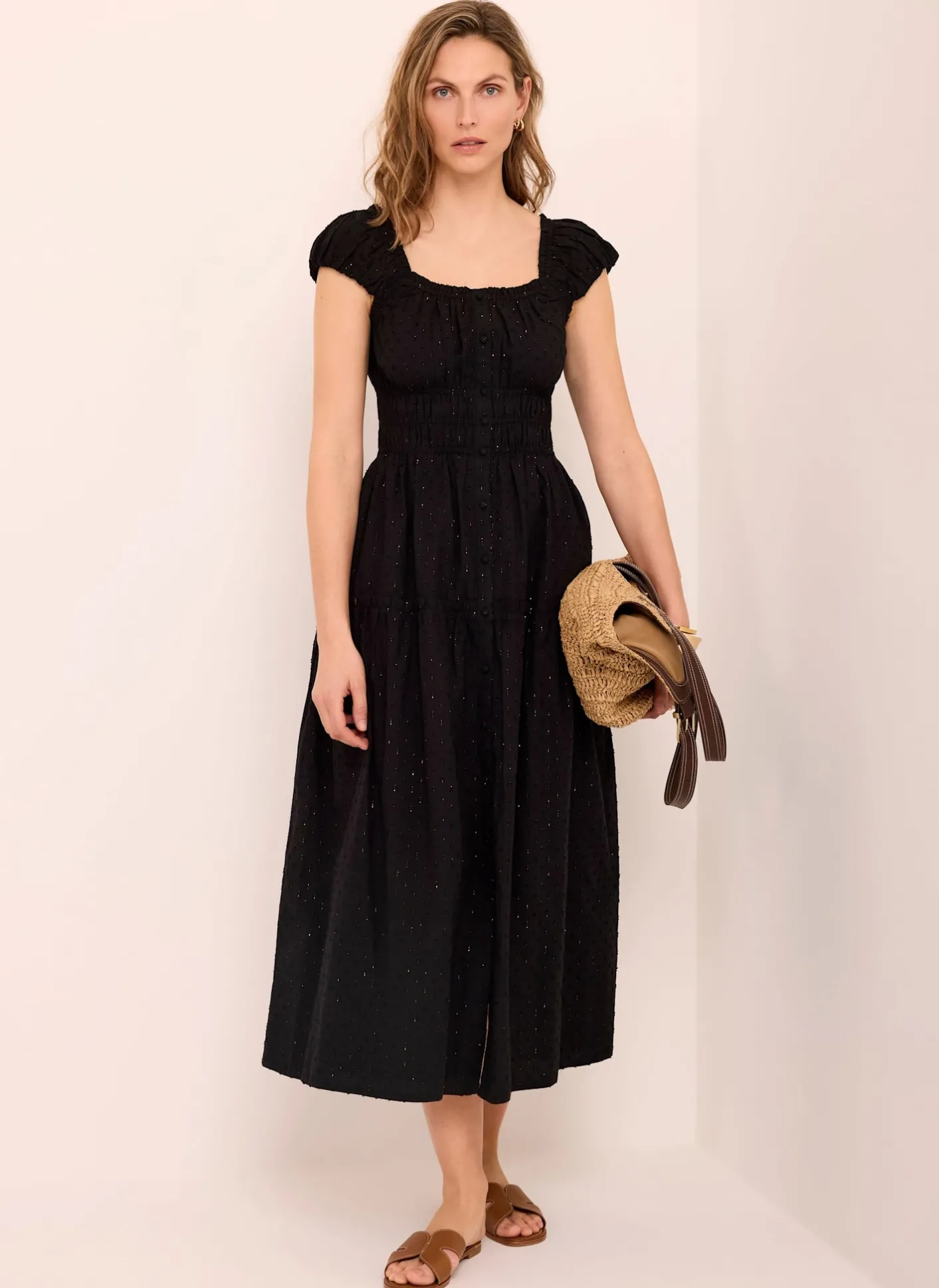 Clearance Cotton Blend Textured Midi Dress Midi Dresses