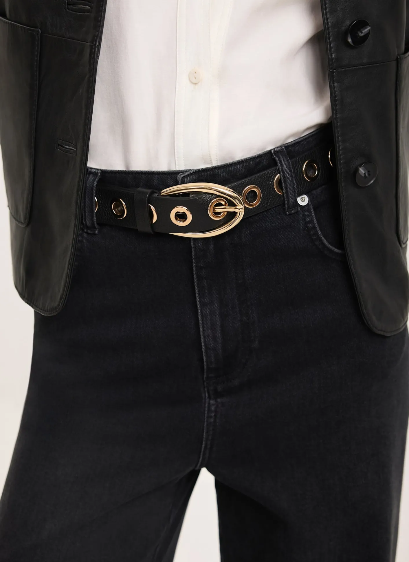 Outlet Leather Gold Eyelet Belt Belts