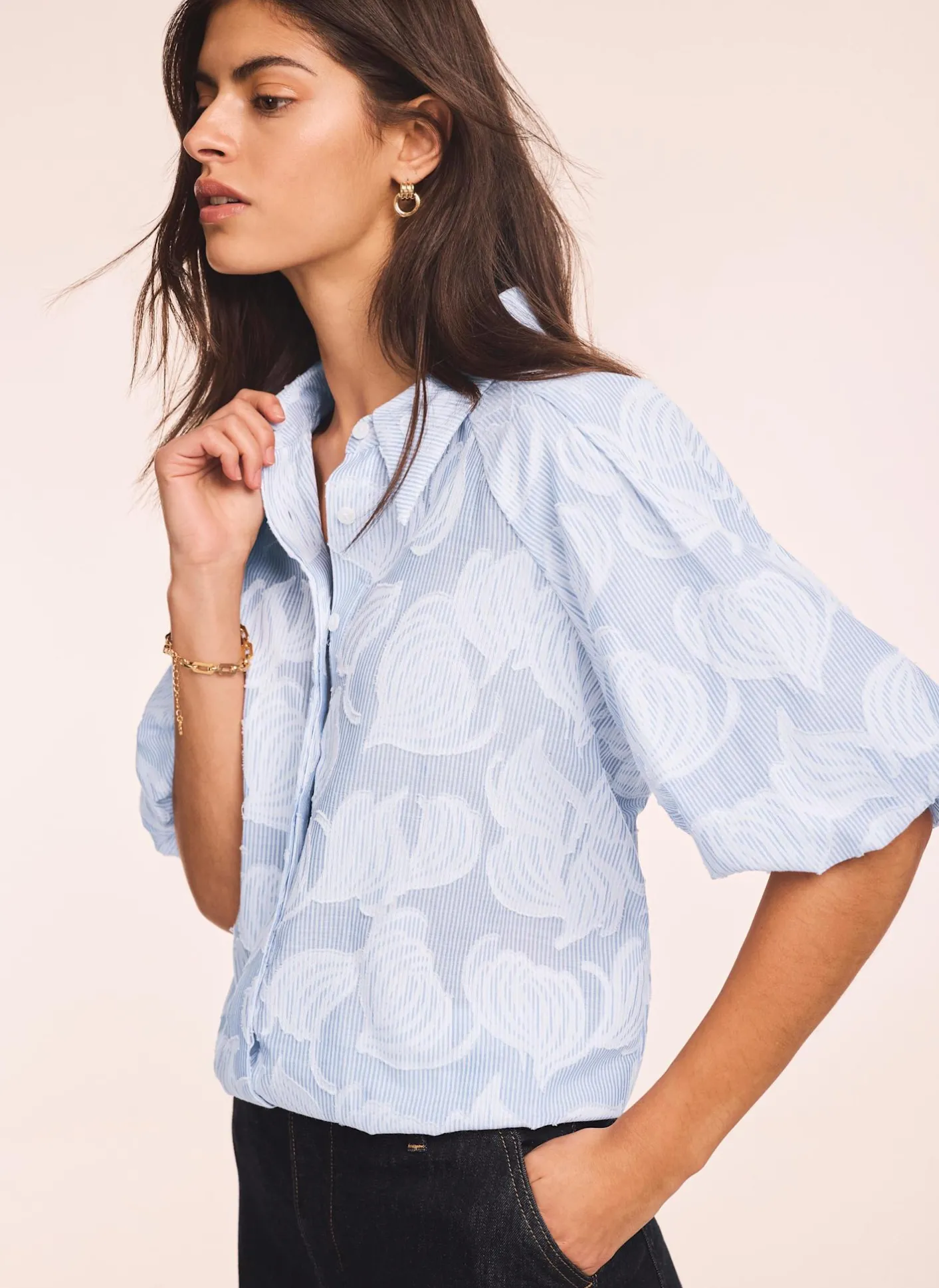 Clearance Cotton Jacquard Striped Shirt Shirts & Blouses