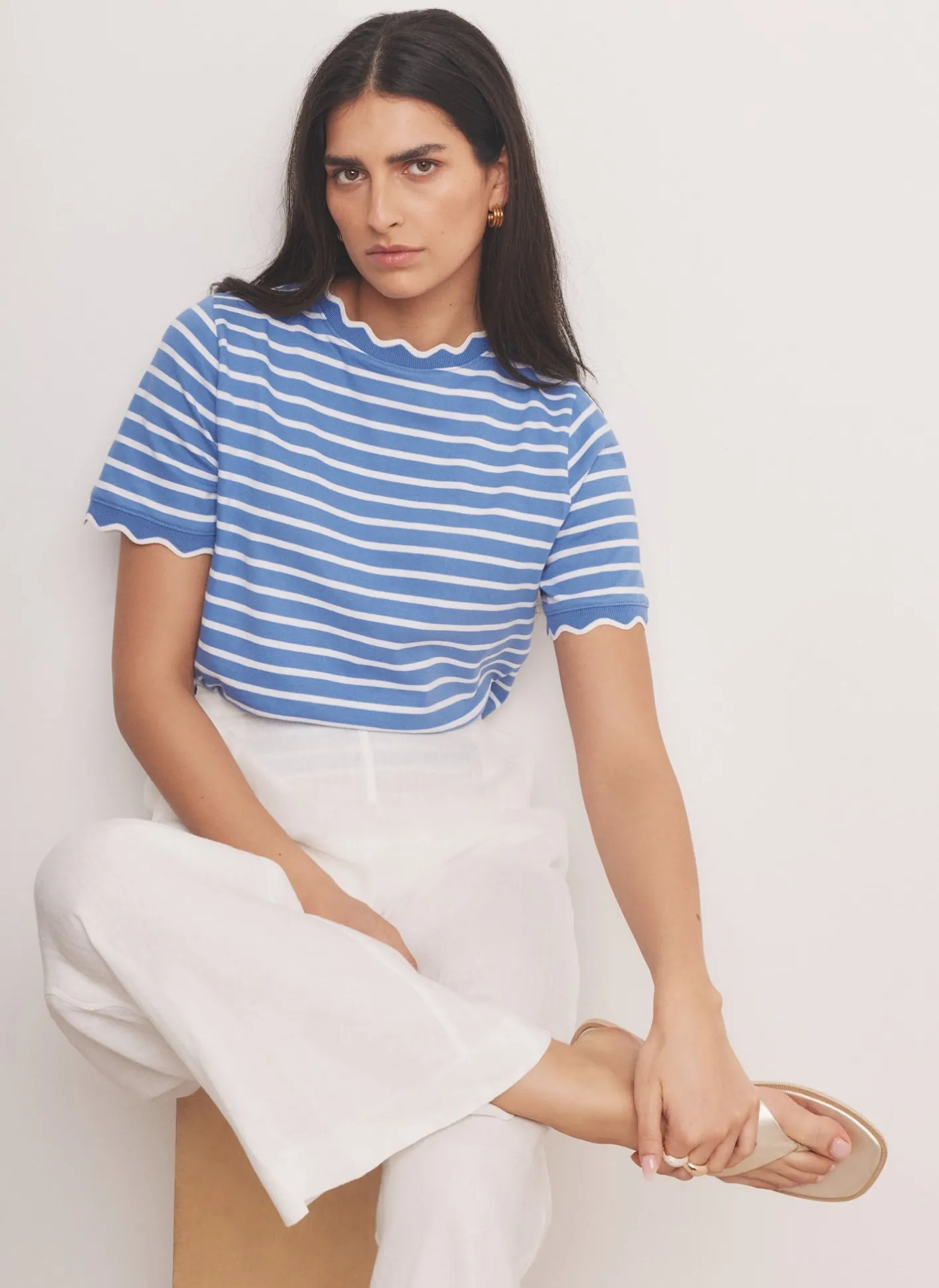 Hot Cotton Striped Scallop T-Shirt T-Shirts|T-Shirts