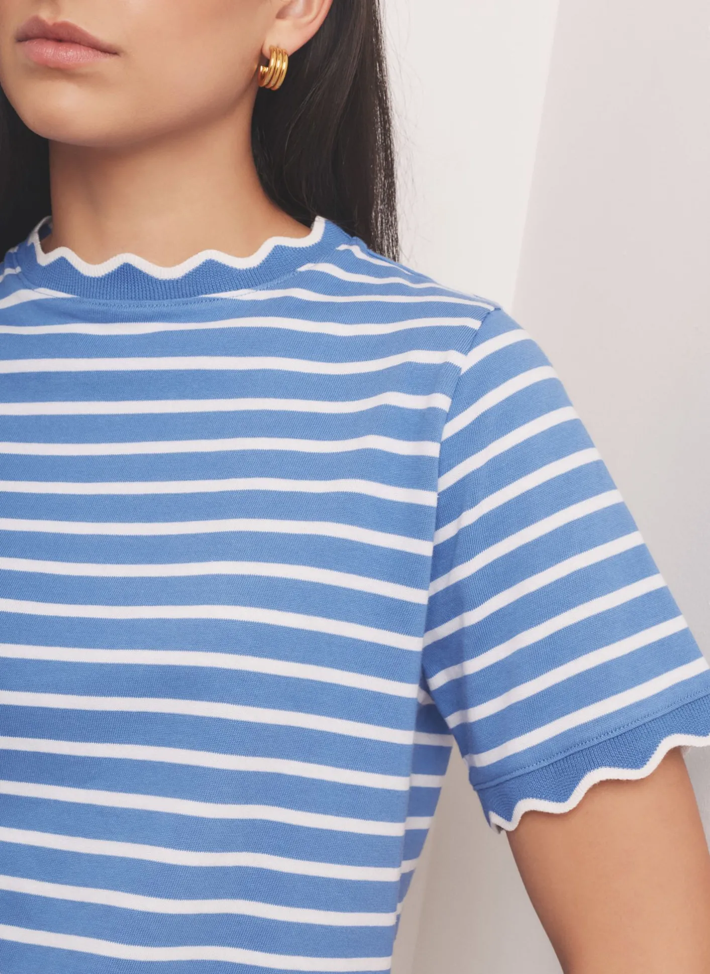 Hot Cotton Striped Scallop T-Shirt T-Shirts|T-Shirts