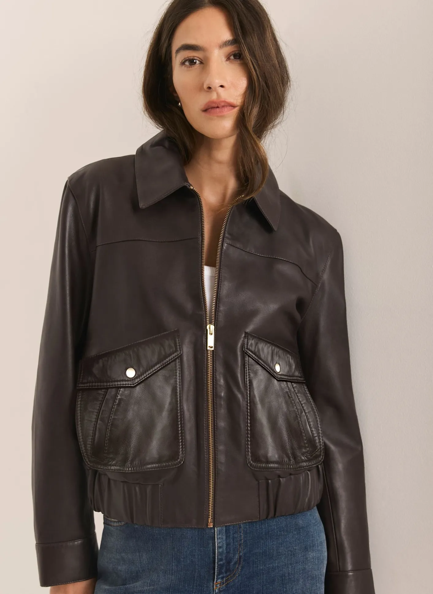Discount Leather Collared Bomber Jacket Jackets|Leather & Suede Jackets