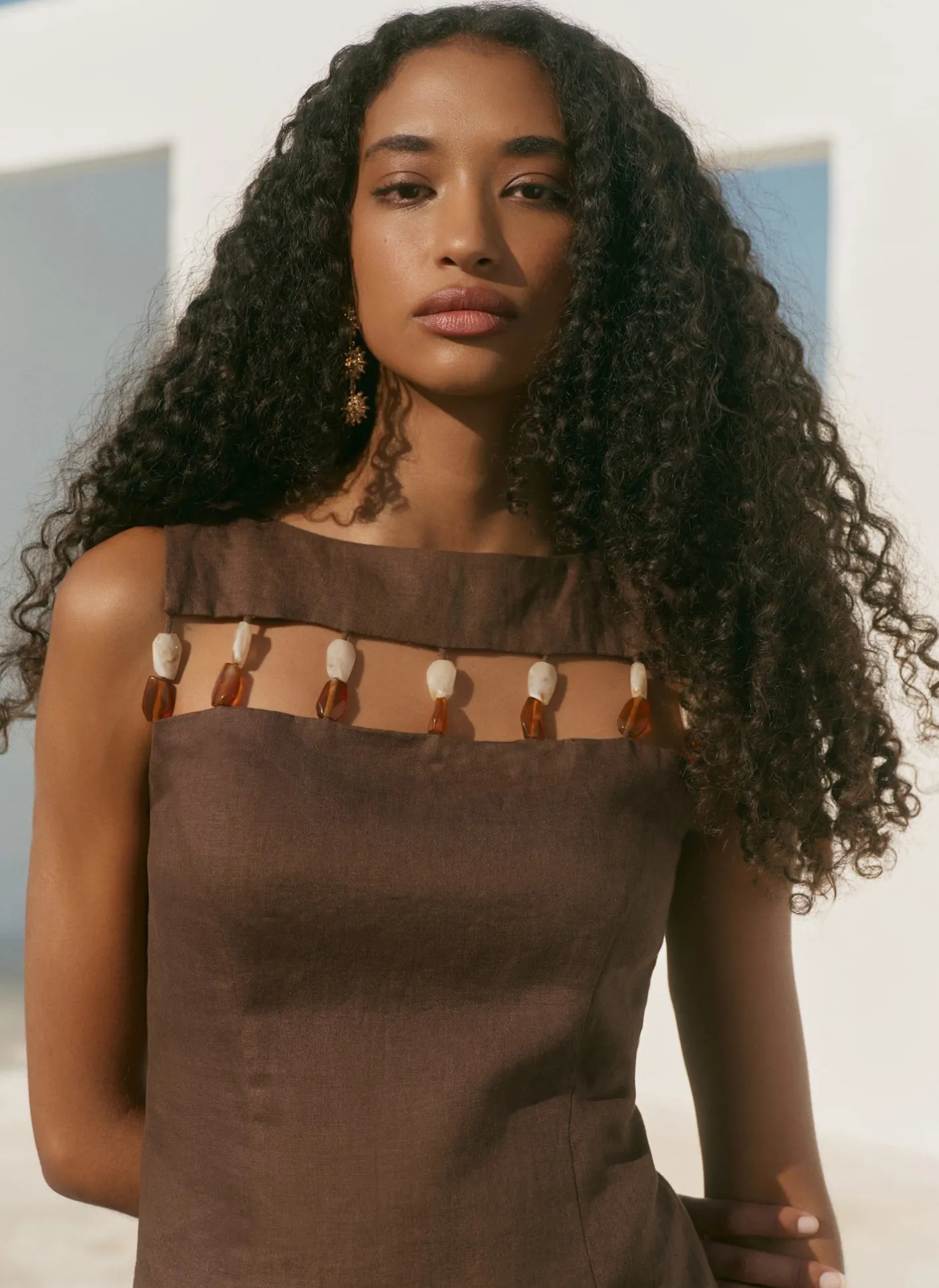 Linen Beaded Mini Dress Summer Dresses|Mini Dresses