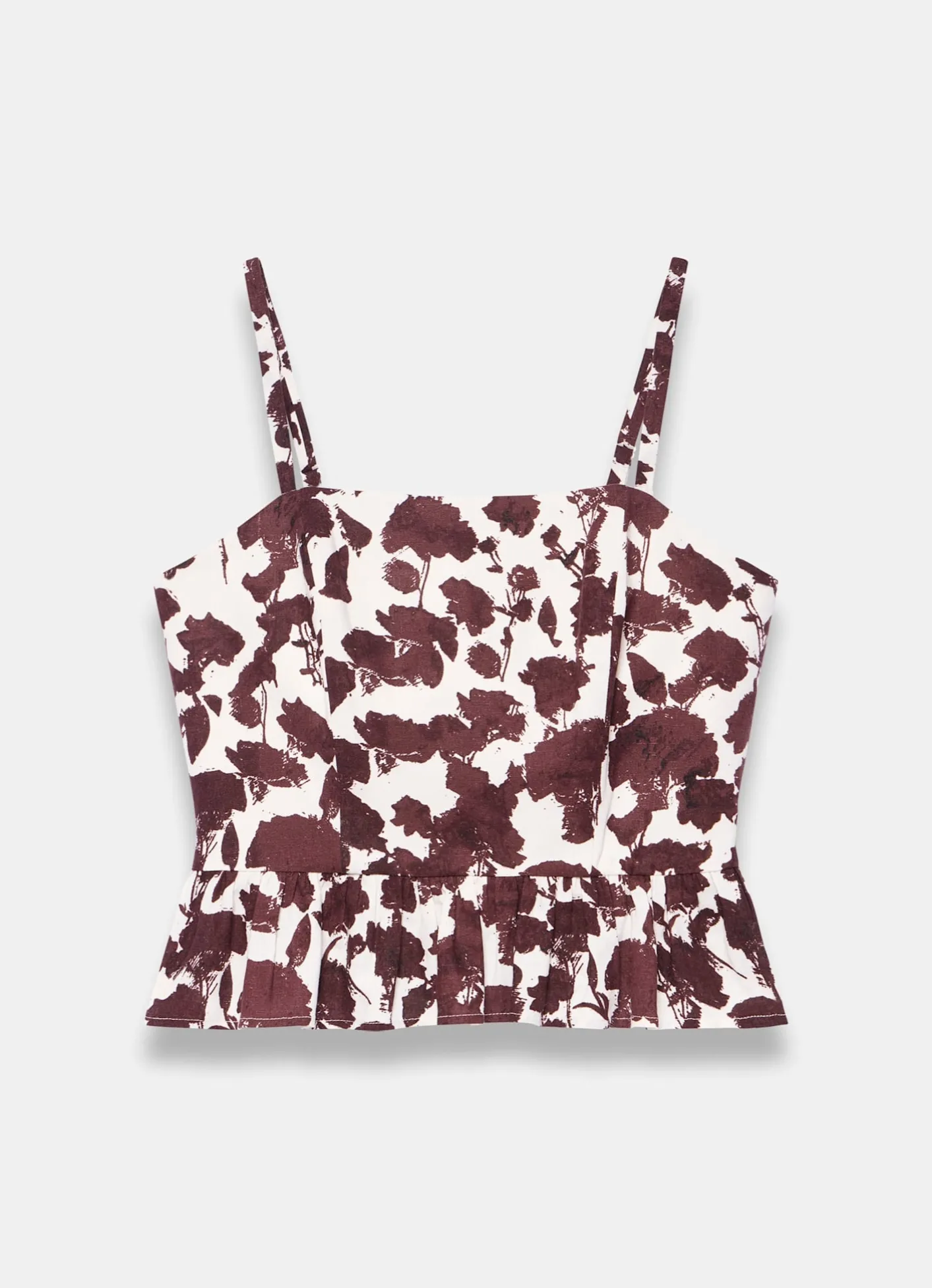 Clearance Brown Linen Blend Floral Print Top All Tops|Tops