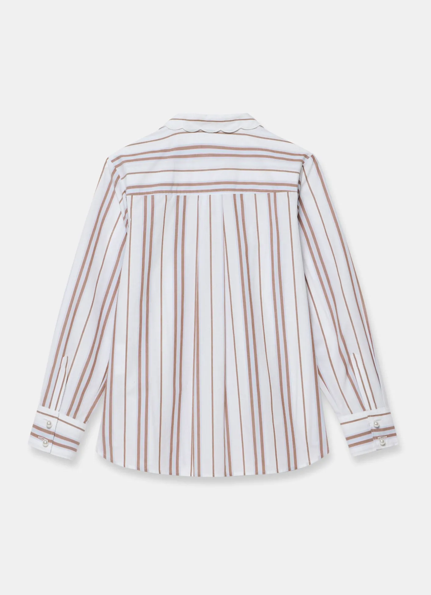 Discount Striped Cotton Scallop Detail Shirt Shirts & Blouses