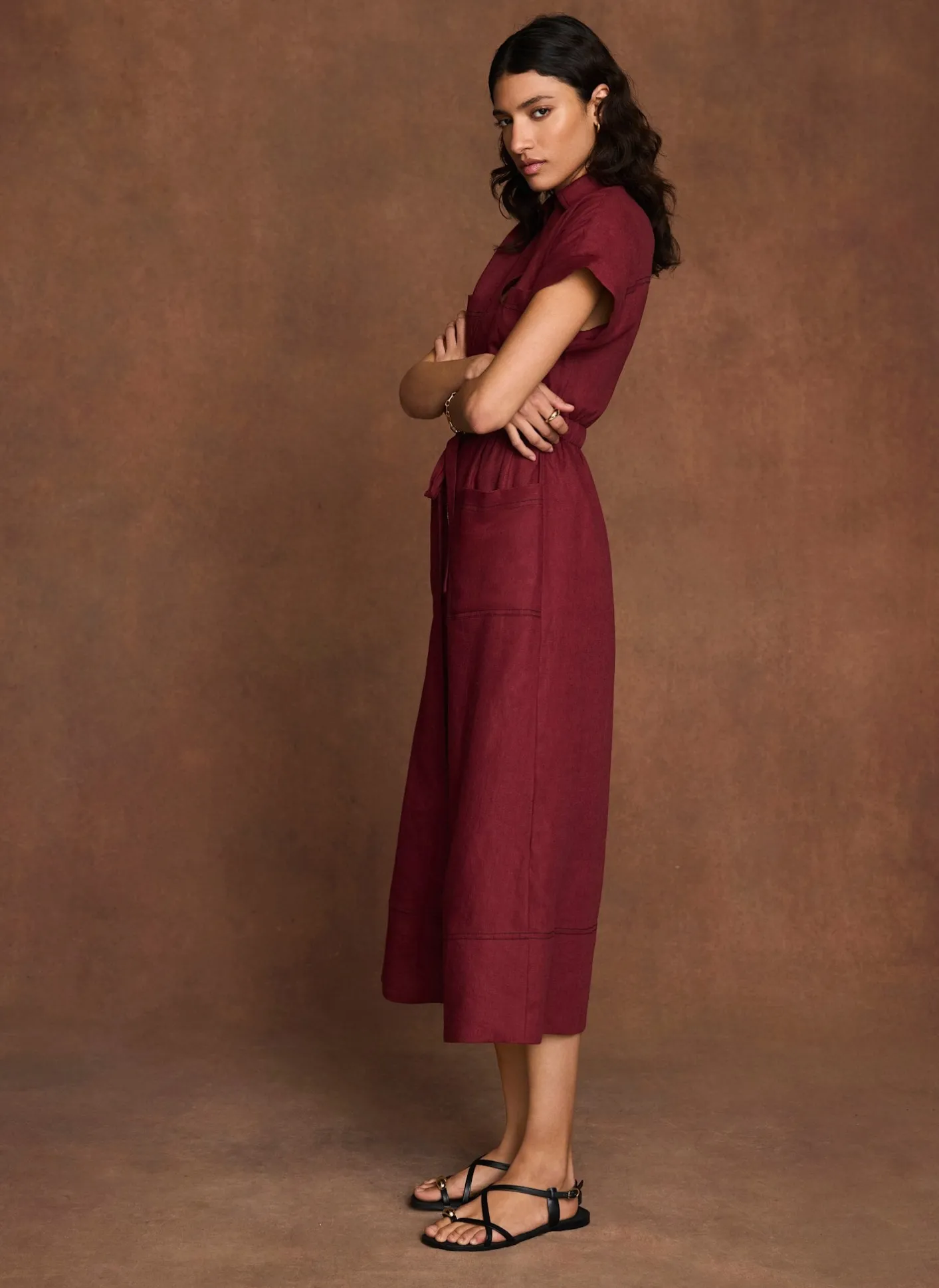Outlet Linen Midi Shirt Dress Summer Dresses|Midi Dresses