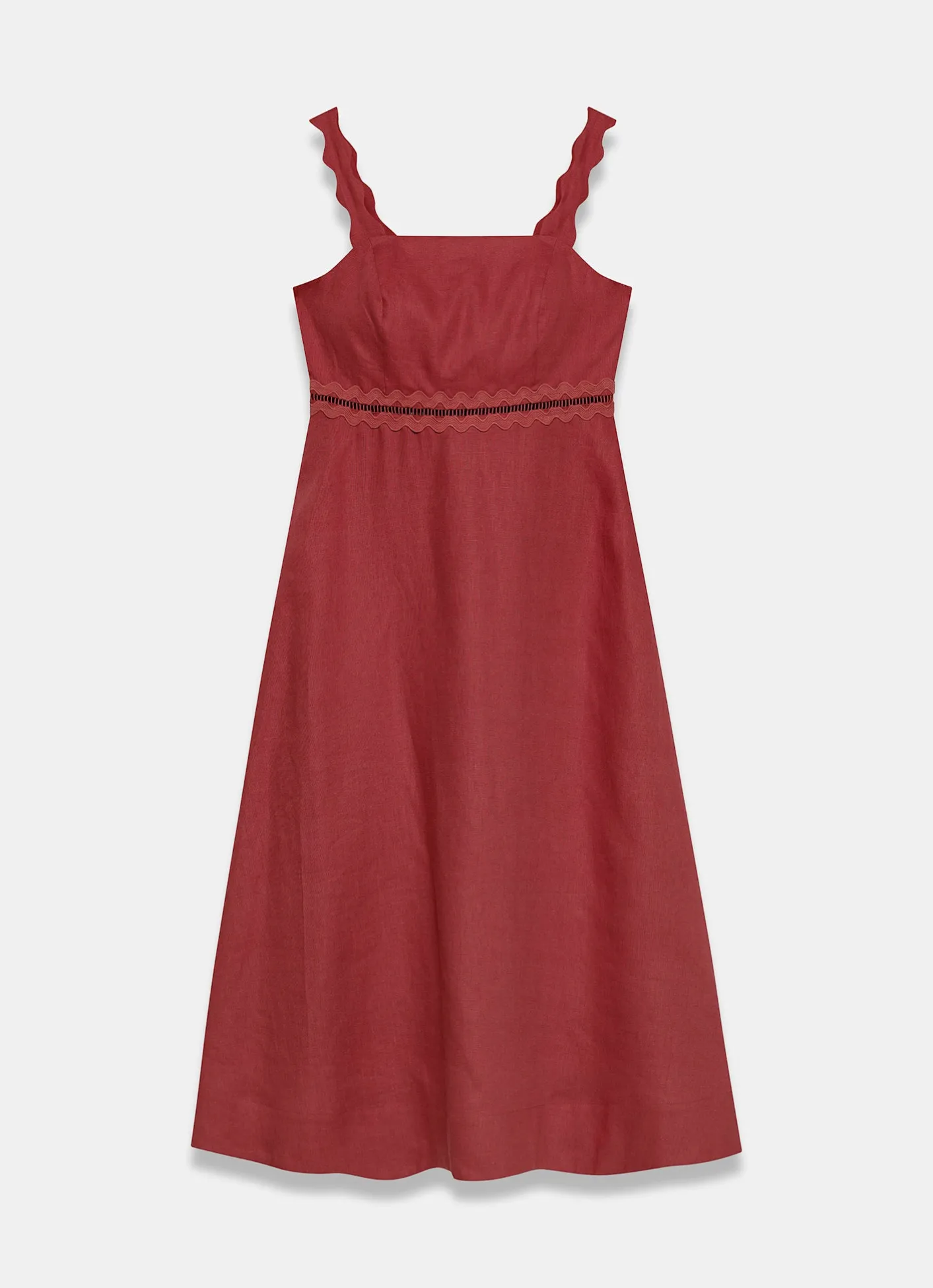 Linen Scallop Trim Midi Dress Summer Dresses|Midi Dresses