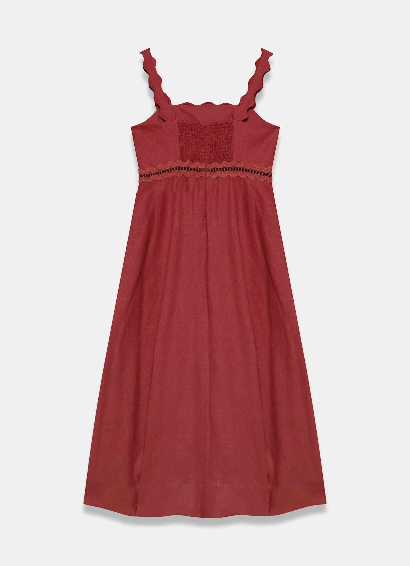 Linen Scallop Trim Midi Dress Summer Dresses|Midi Dresses