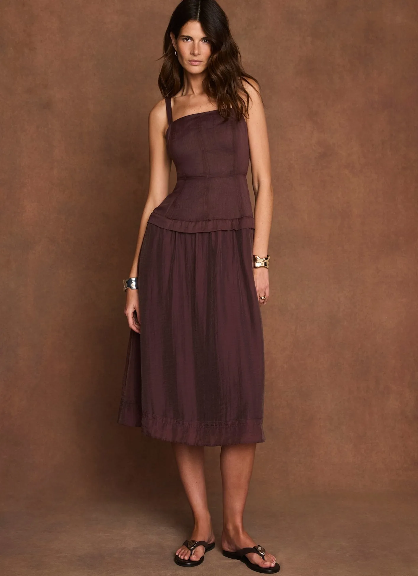 Best Burgundy Ramie Drop Waist Midi Dress Midi Dresses|Linen Dresses