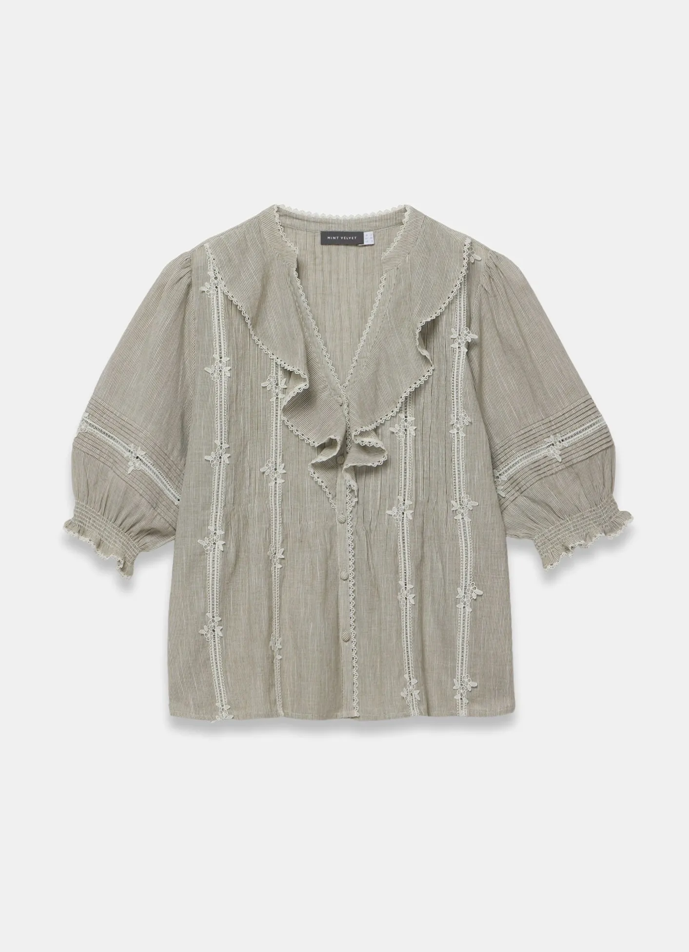Cotton Stripe Ruffle Blouse Shirts & Blouses