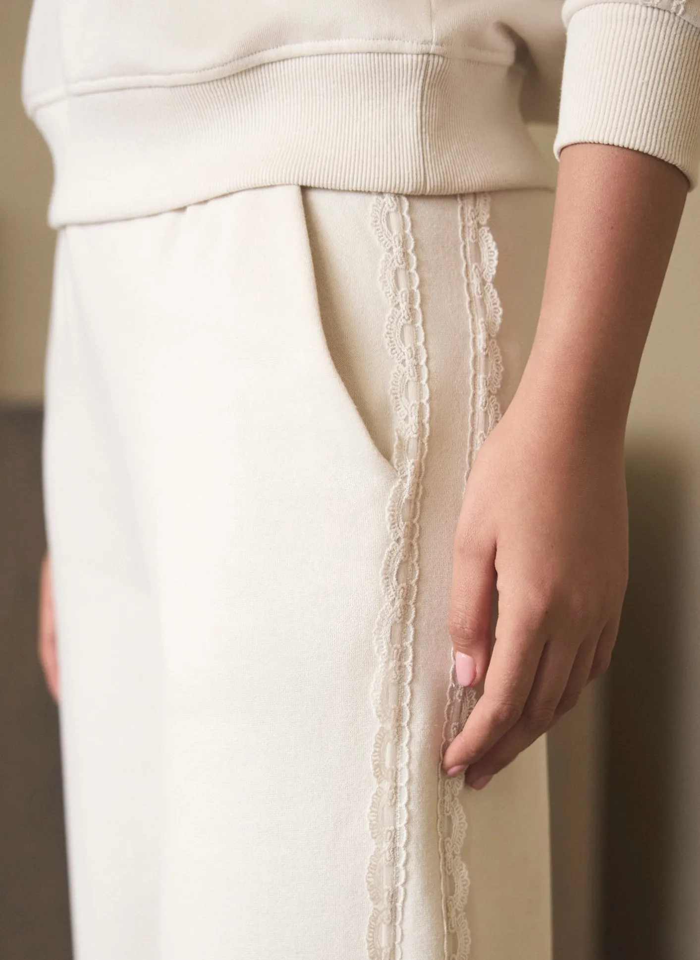 Hot Cotton Blend Lace Trim Joggers Leggings & Joggers|Trousers