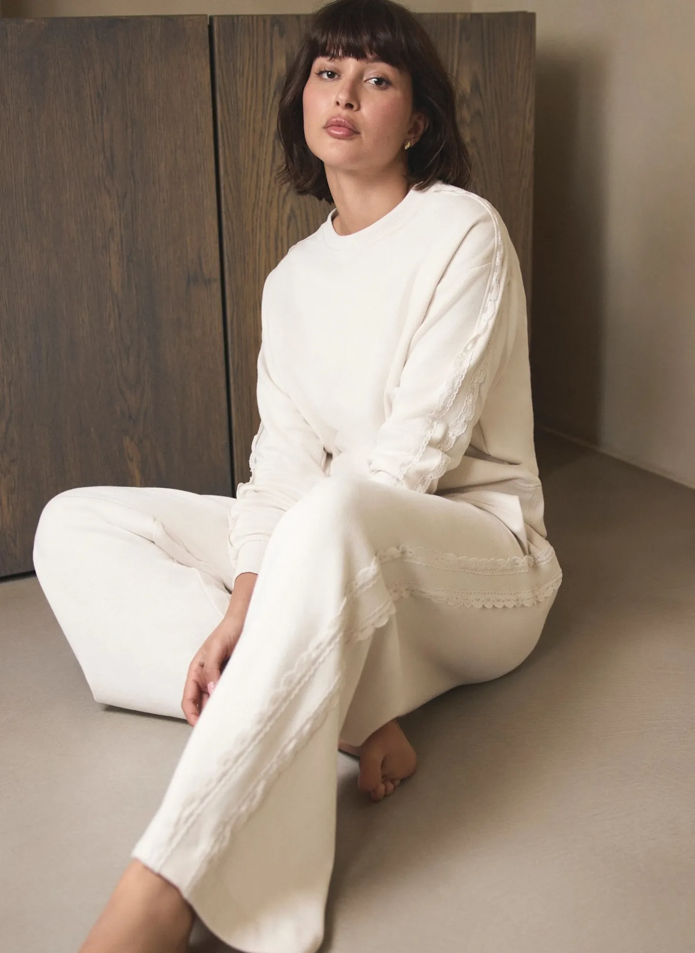 Outlet Cotton Blend Lace Trim Sweatshirt Sweatshirts|Sweatshirts