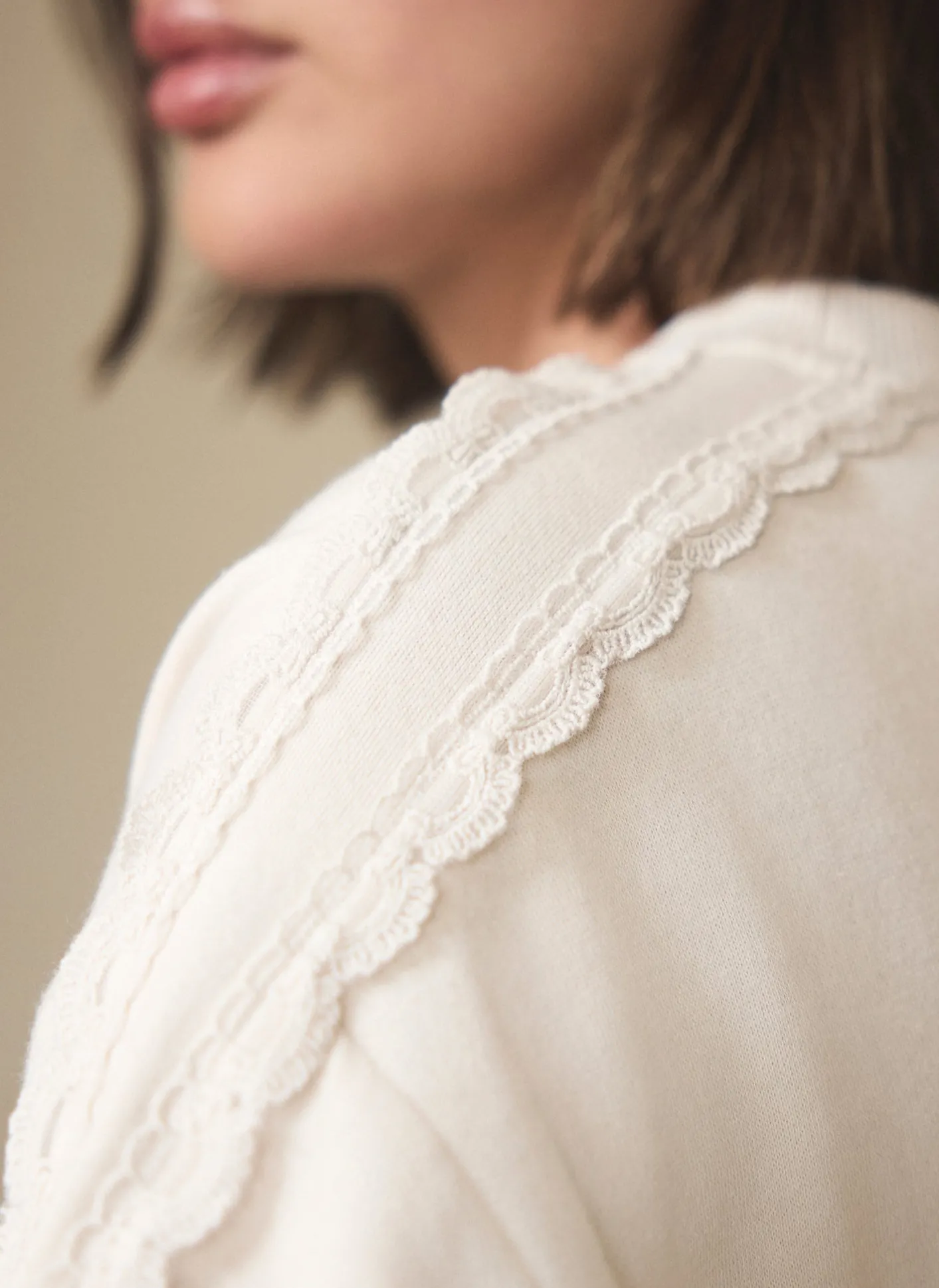 Outlet Cotton Blend Lace Trim Sweatshirt Sweatshirts|Sweatshirts