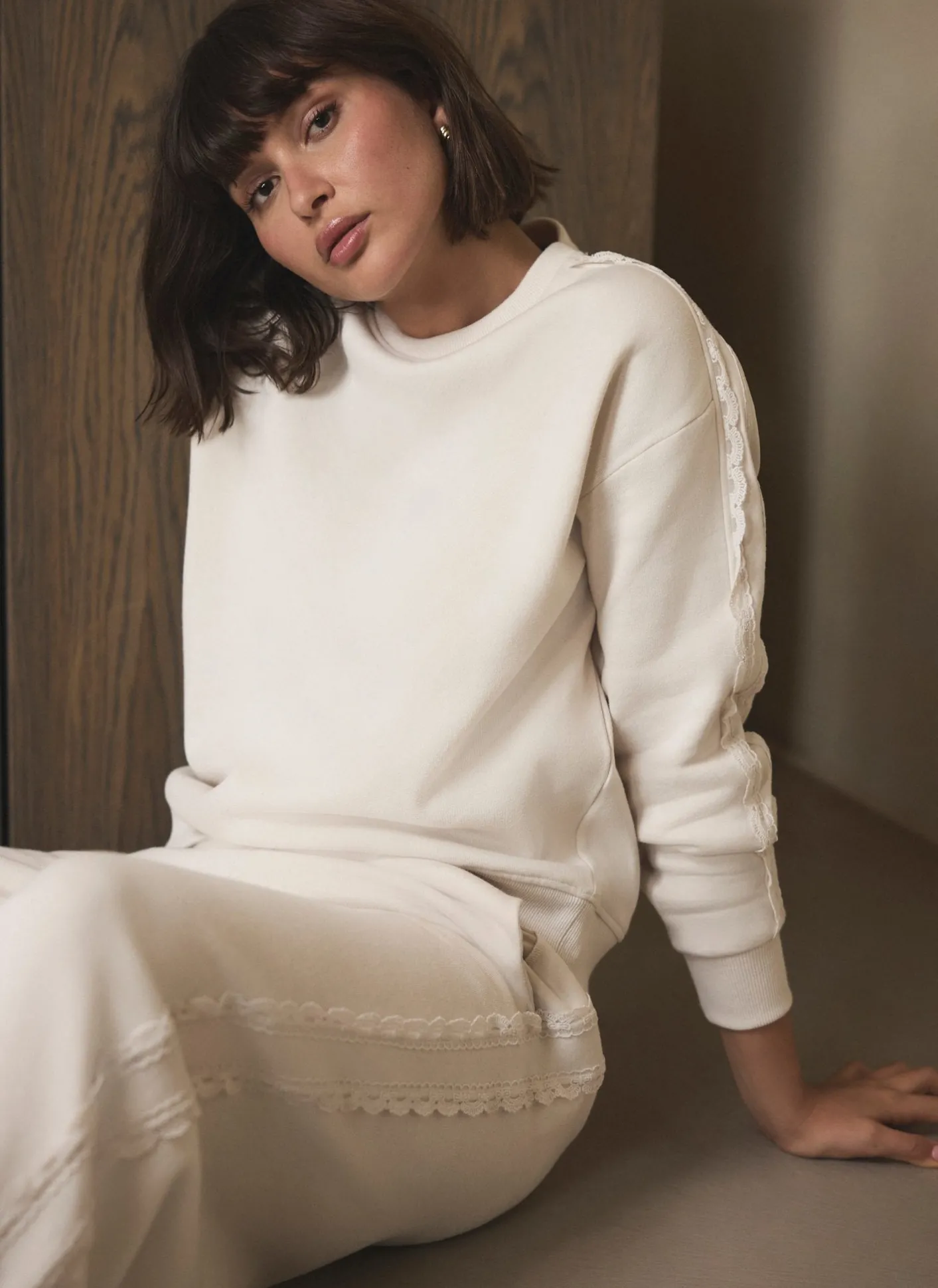 Outlet Cotton Blend Lace Trim Sweatshirt Sweatshirts|Sweatshirts
