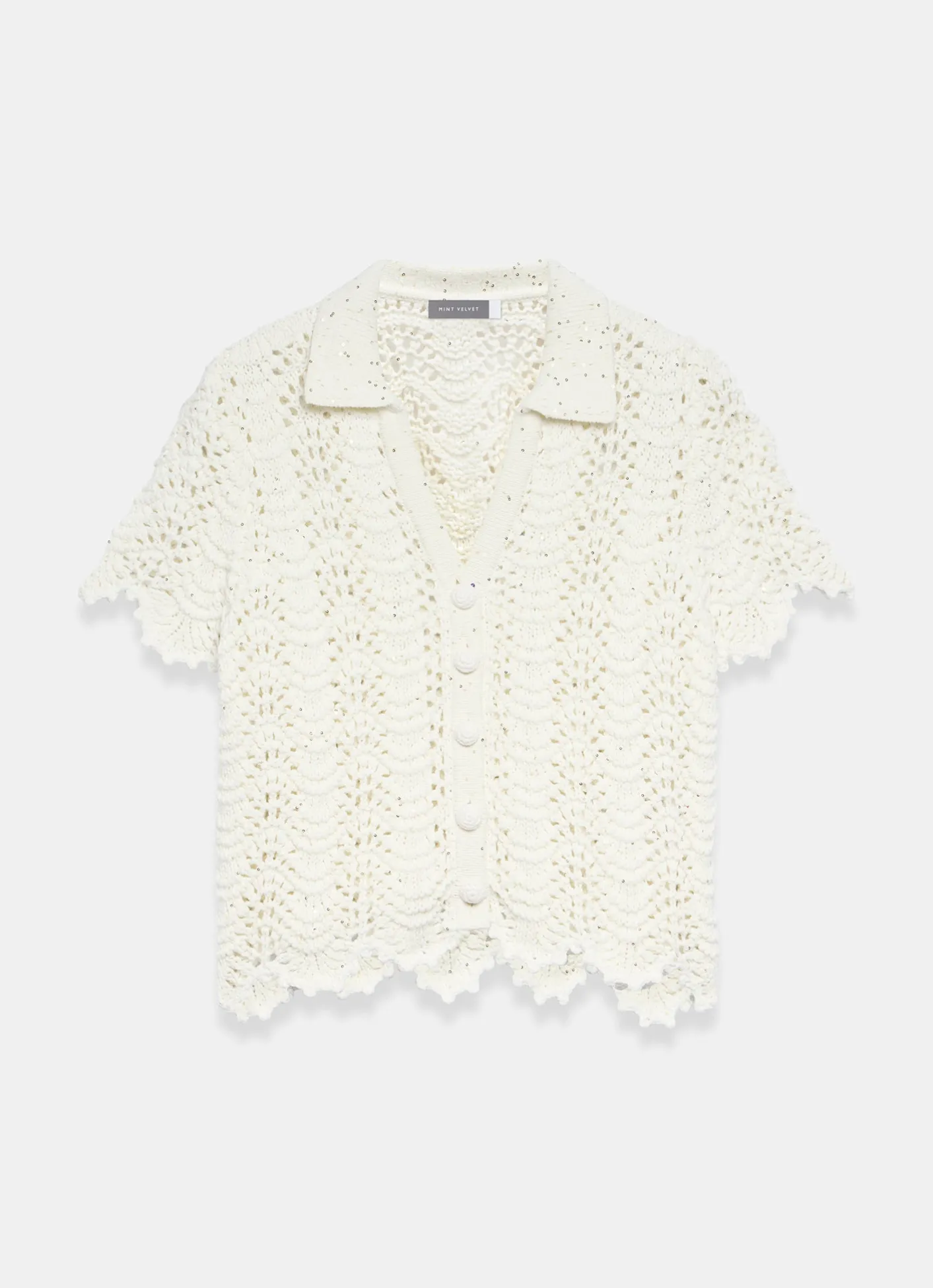 Outlet Cream Embellished Crochet Top Crochet