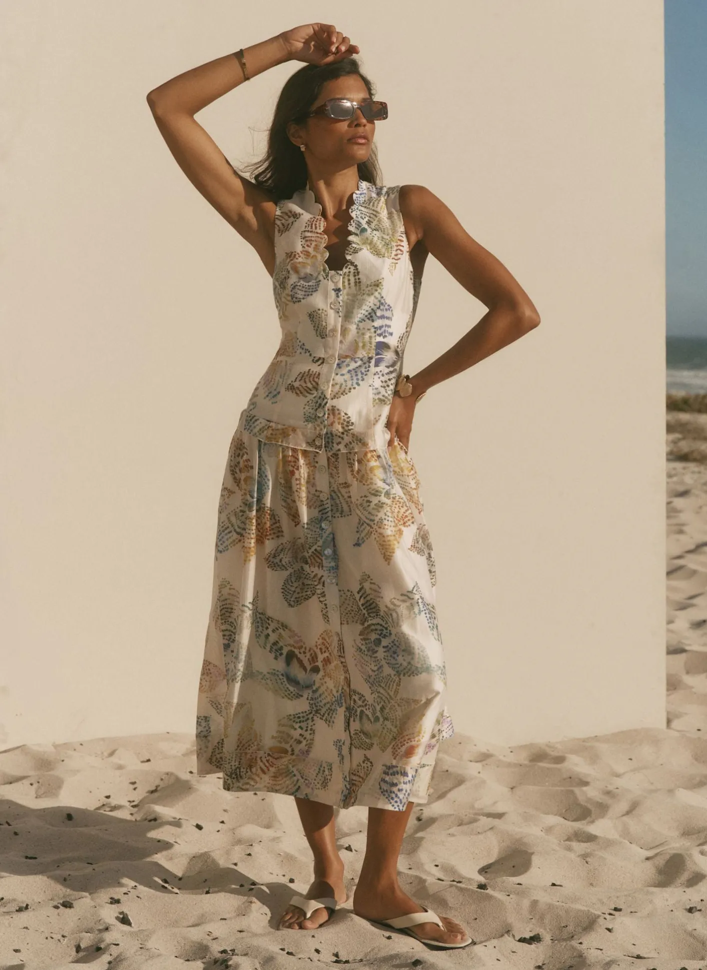 New Cream Floral Print Midi Dress Summer Dresses|Midi Dresses