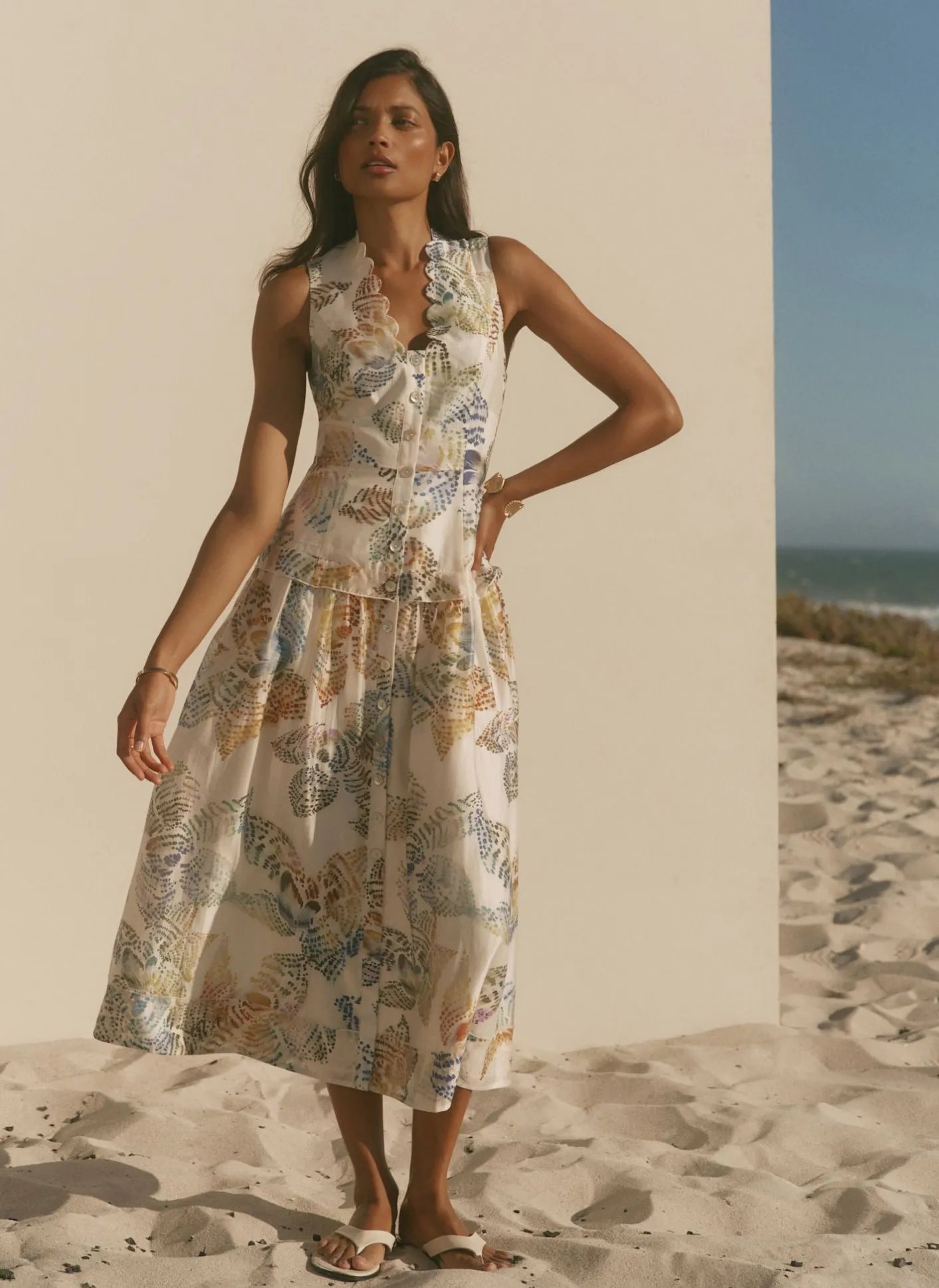 New Cream Floral Print Midi Dress Summer Dresses|Midi Dresses