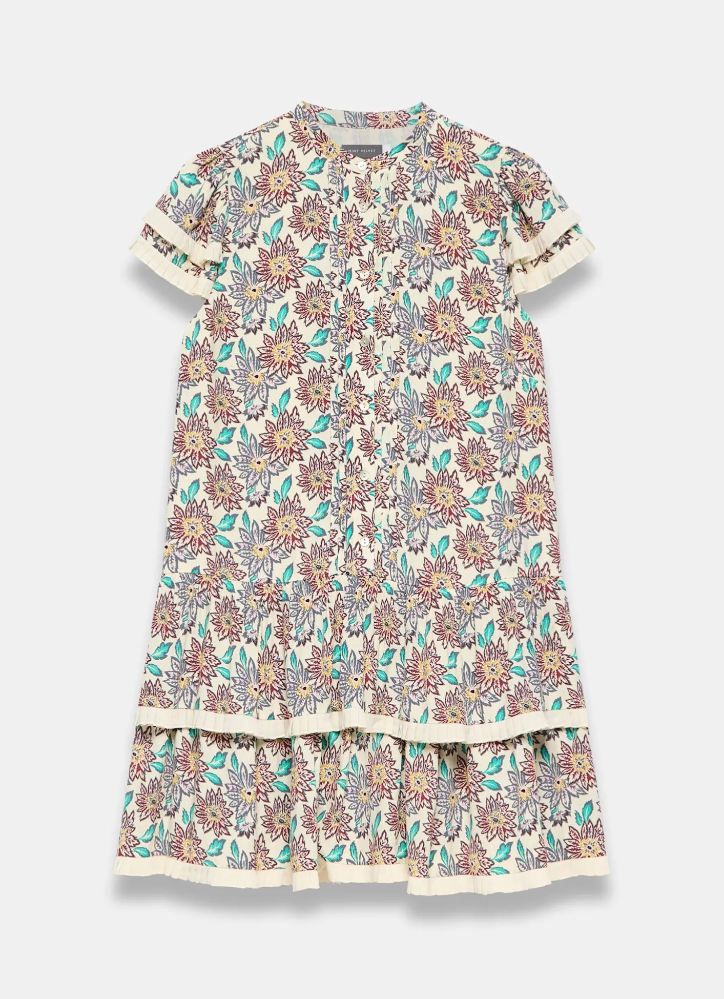 Discount Cream Floral Print Mini Dress Summer Dresses|Mini Dresses