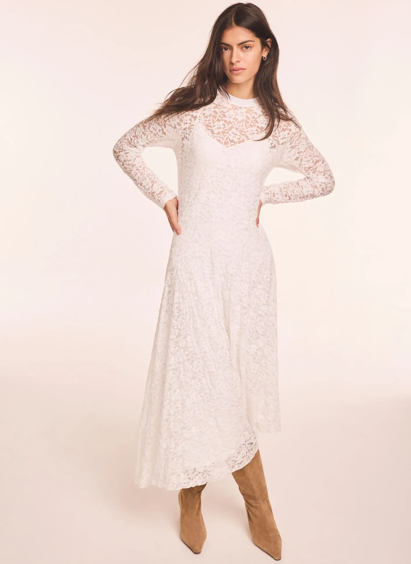 Clearance Cream Lace Full Asymmetric Midi Dress Midi Dresses