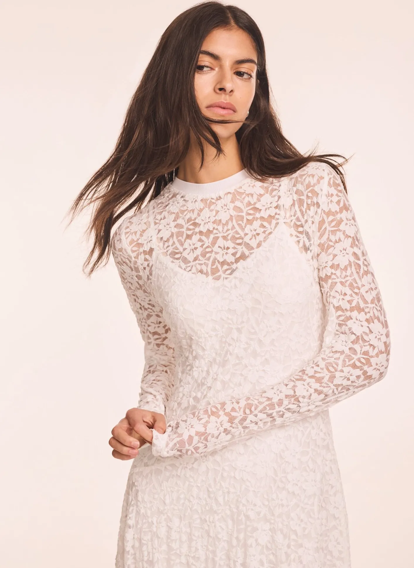 Clearance Cream Lace Full Asymmetric Midi Dress Midi Dresses