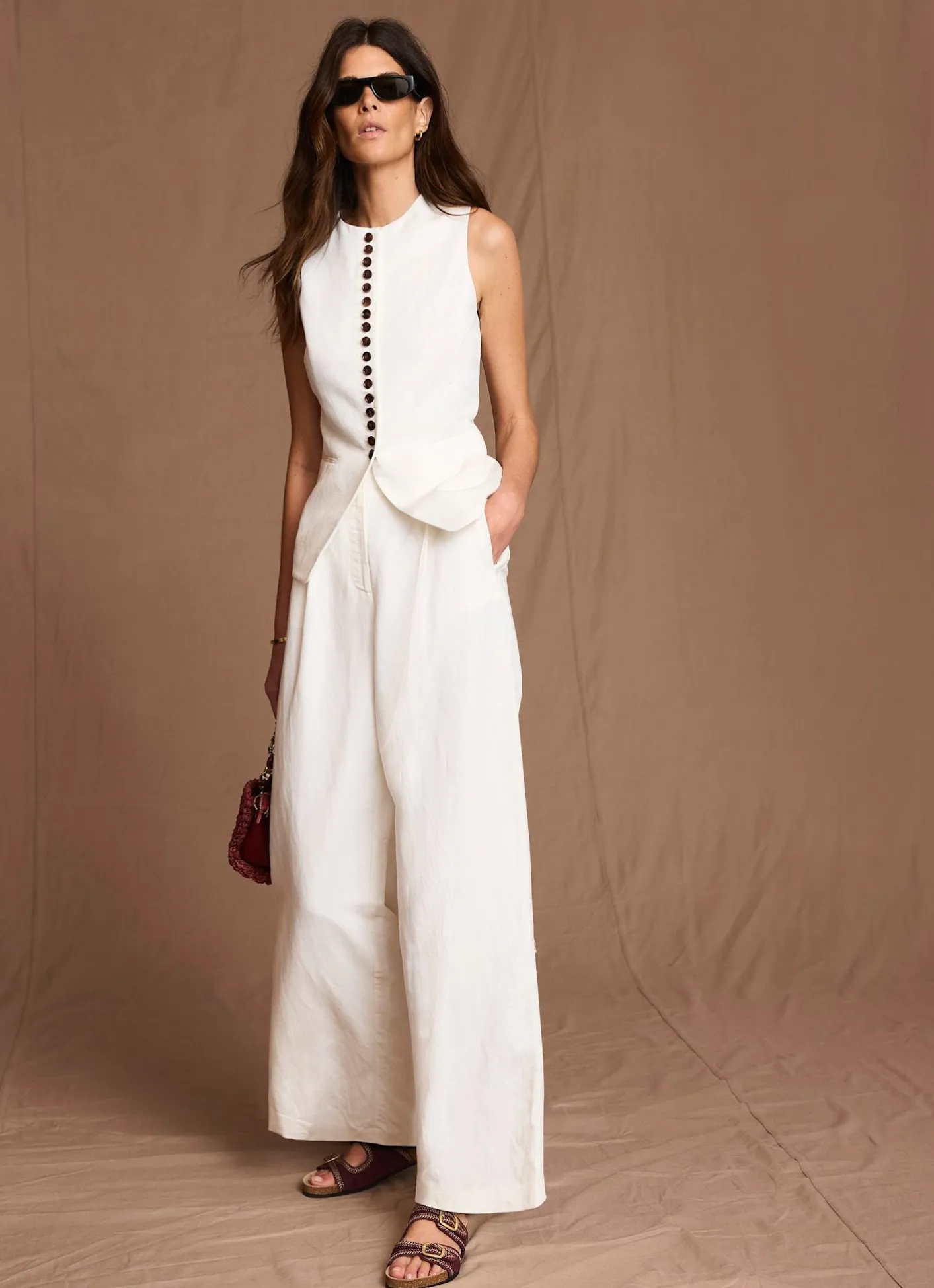 Linen Blend Pleated Wide Leg Trousers Wide Leg Trousers|Trousers