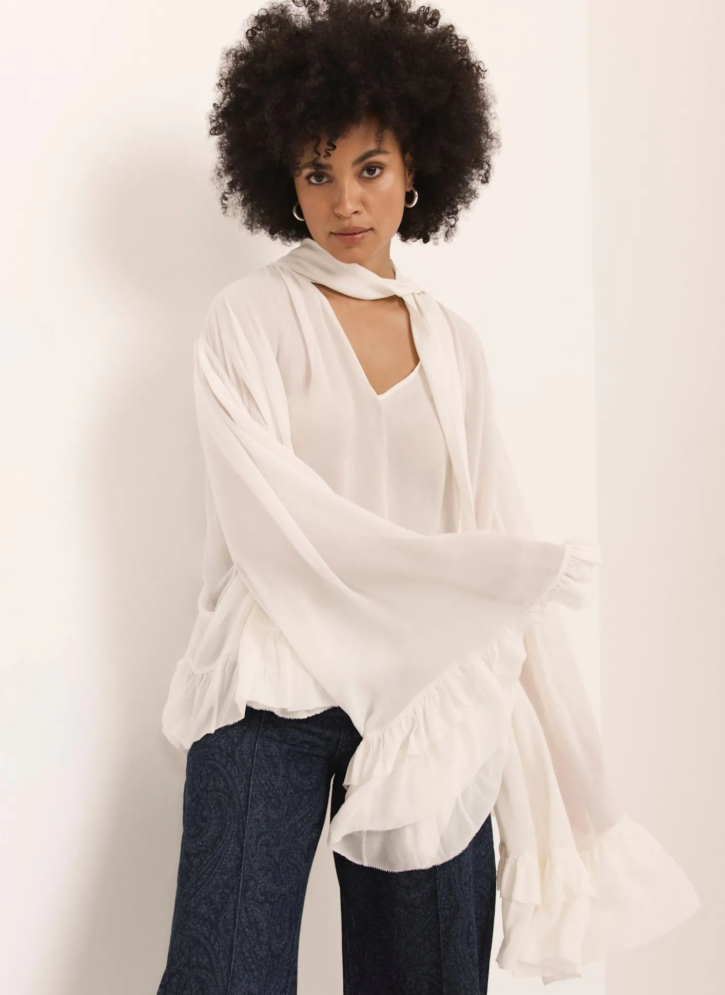 Clearance Cream Ruffle Tie Detail Blouse Shirts & Blouses