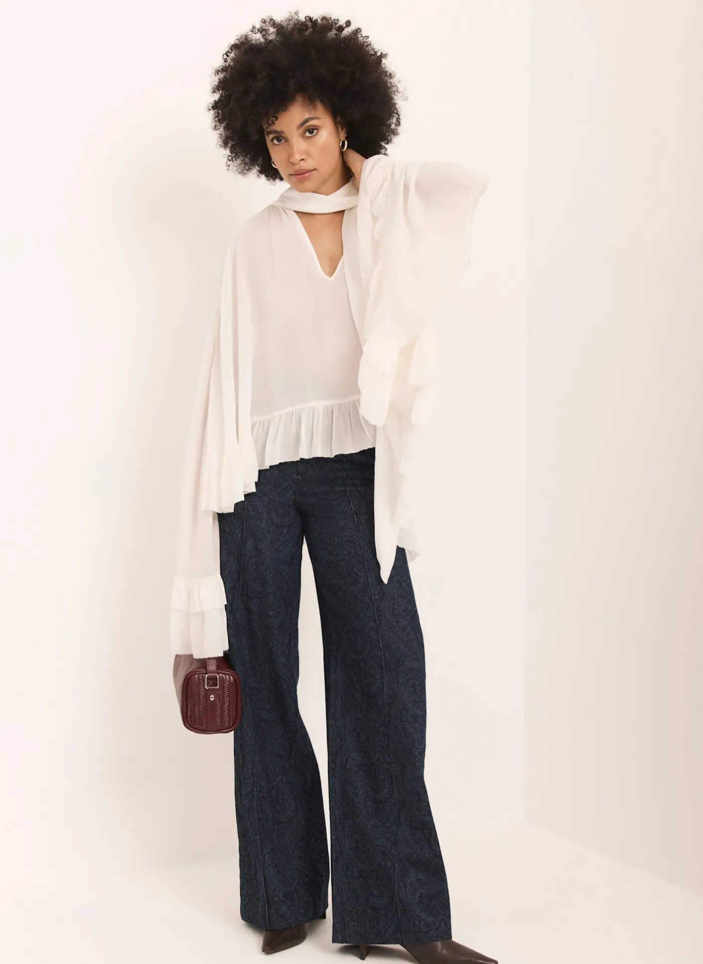 Clearance Cream Ruffle Tie Detail Blouse Shirts & Blouses