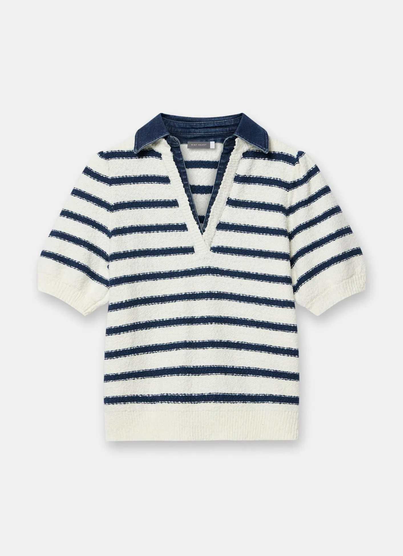 Sale Cream Striped Knit Denim Detail Tops Jumpers|Jumpers & Cardigans