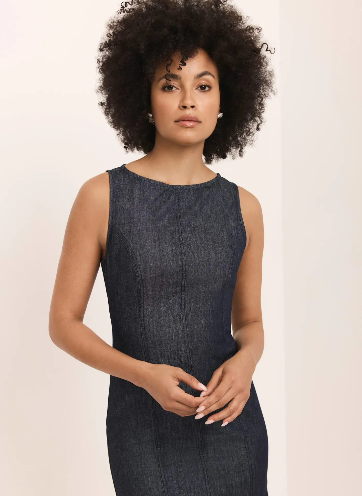 New Dark Indigo Denim Midi Dress Midi Dresses|Denim Dresses