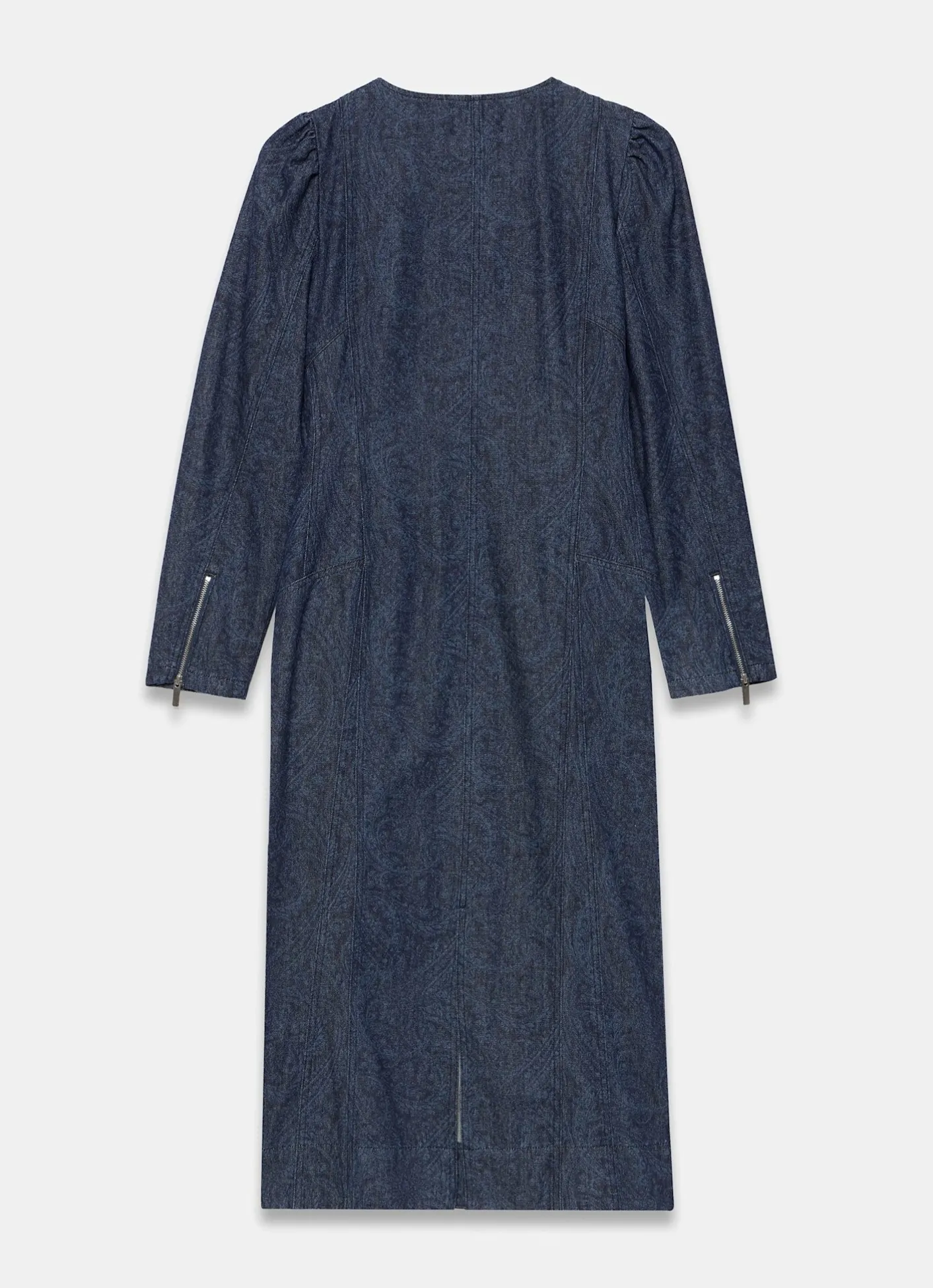 Dark Indigo Paisley Print Denim Midi Dress Denim Dresses|Denim Dresses