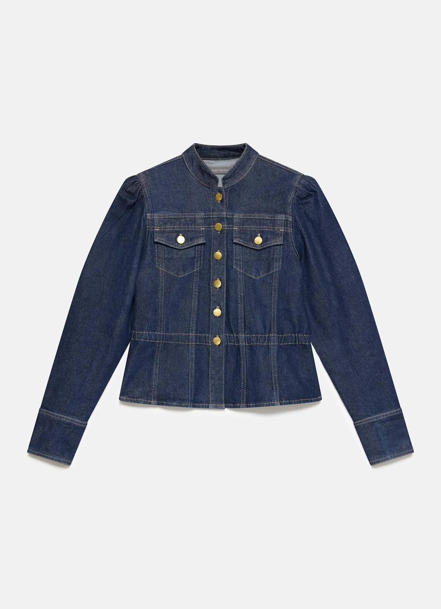 New Dark Indigo Puff Sleeve Denim Jacket Jackets|Denim Jackets