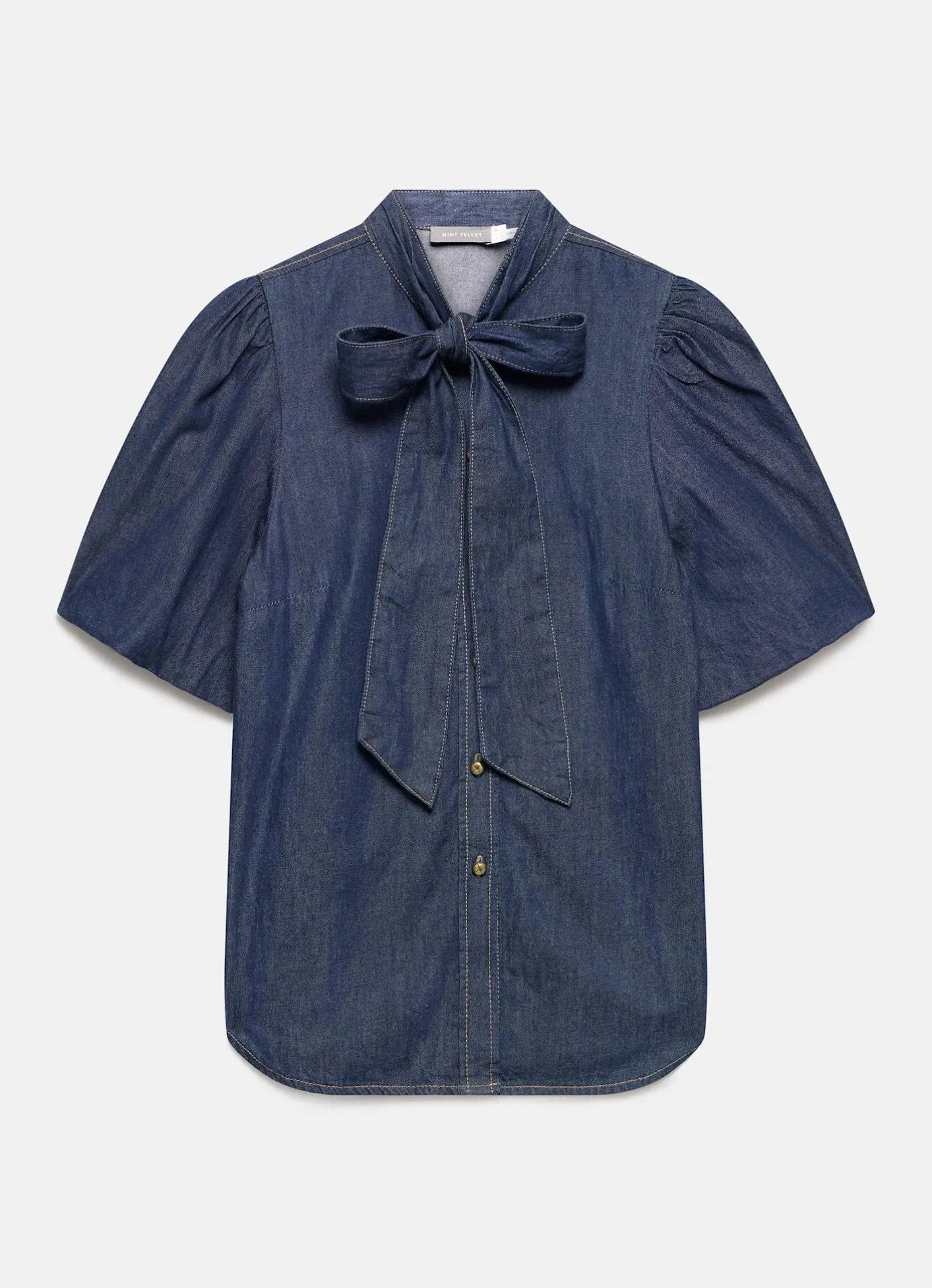 Outlet Dark Indigo Puff Sleeve Denim Shirt Shirts & Blouses