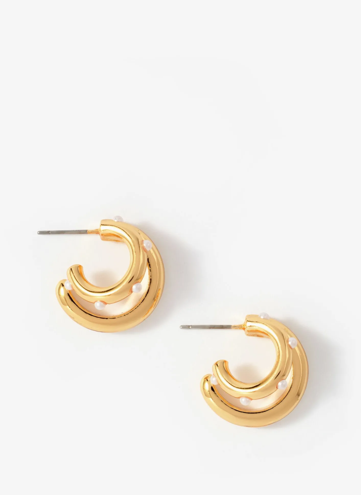 Outlet Tone Mini Double Hoop Pearl Earrings Jewellery|Jewelry