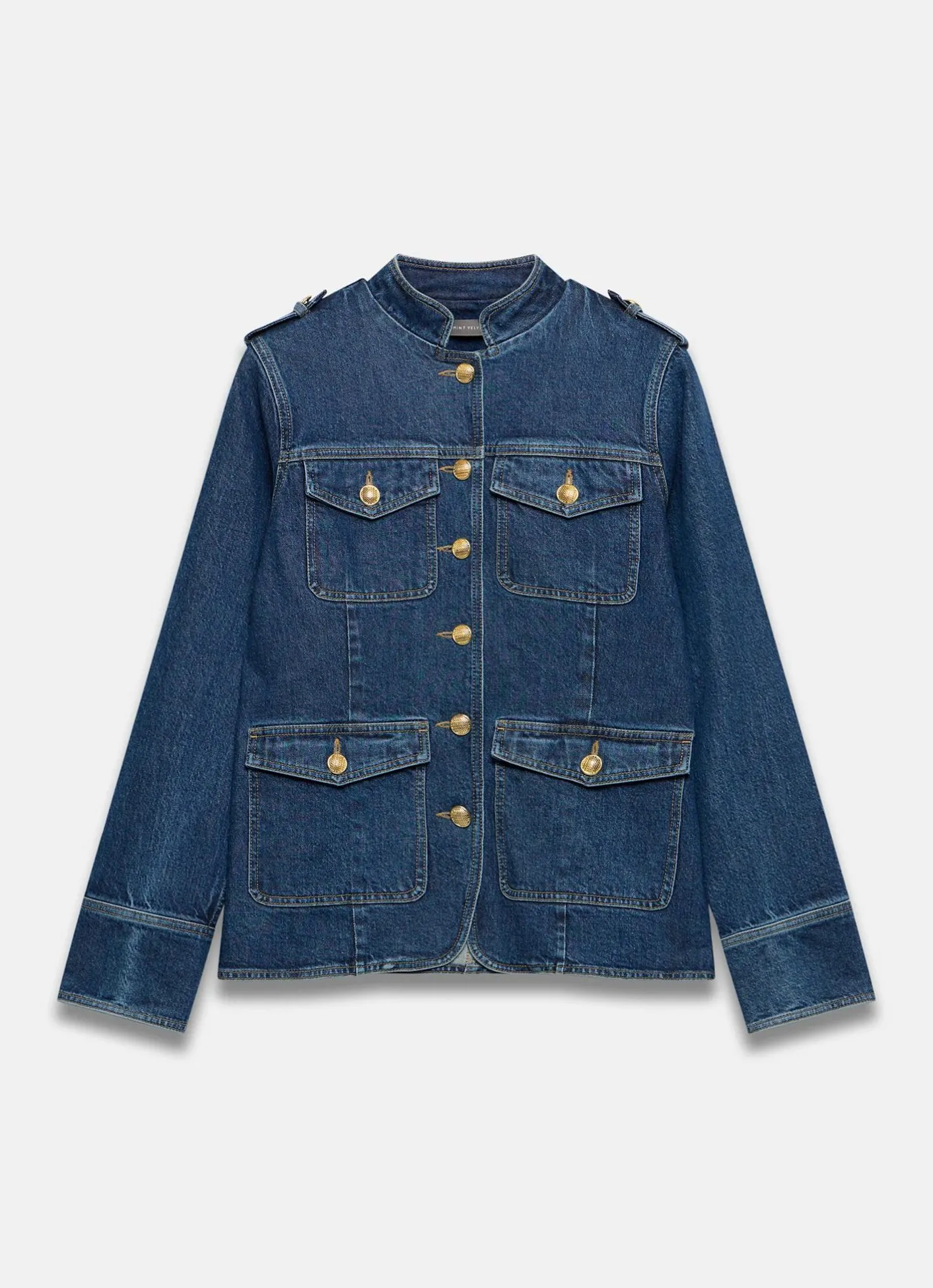 Hot Indigo Denim Military Jacket Jackets|Denim Jackets