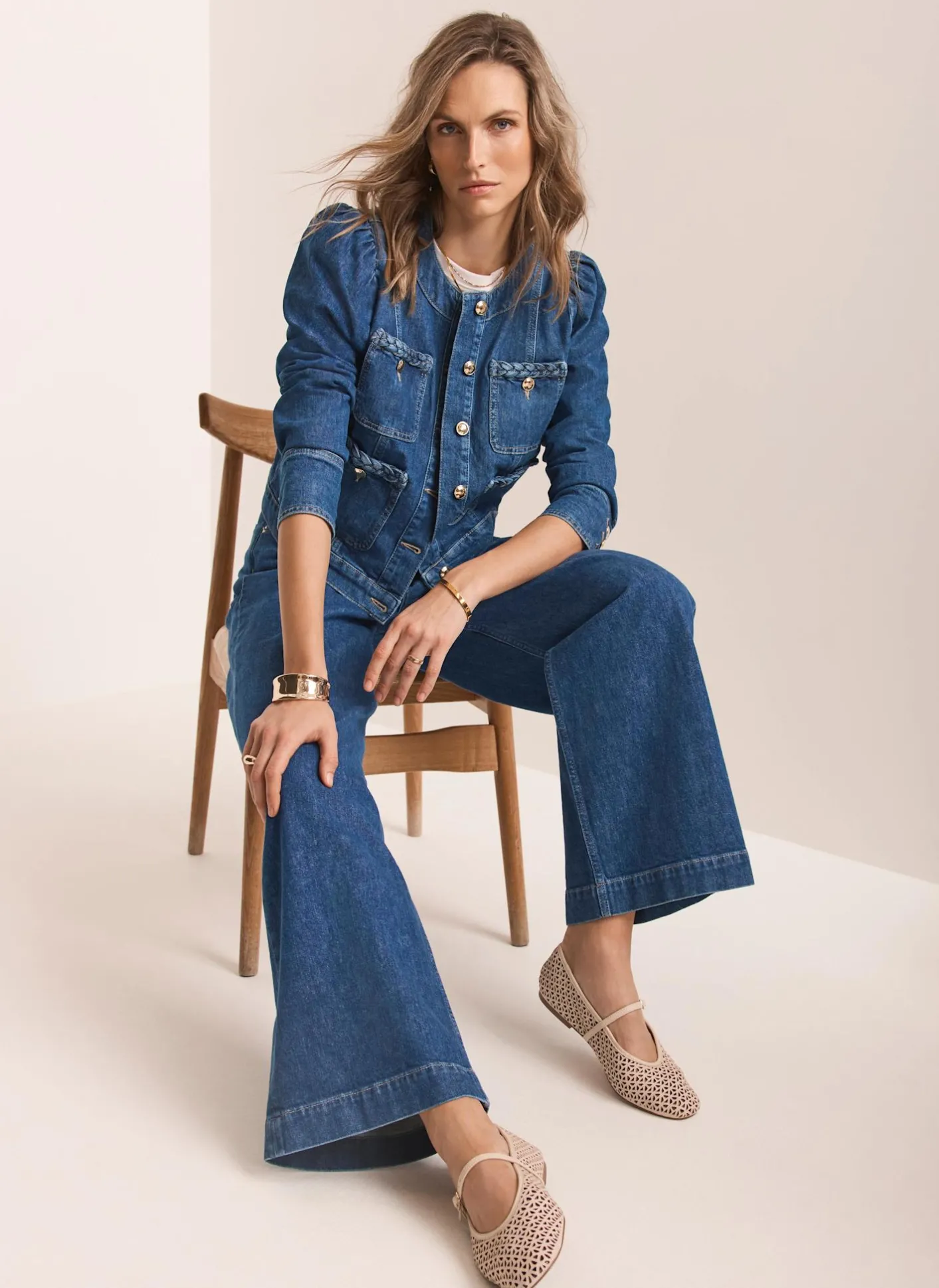 Discount Indigo Denim Plait Detail Wide Jeans Jeans|Wide Leg Jeans