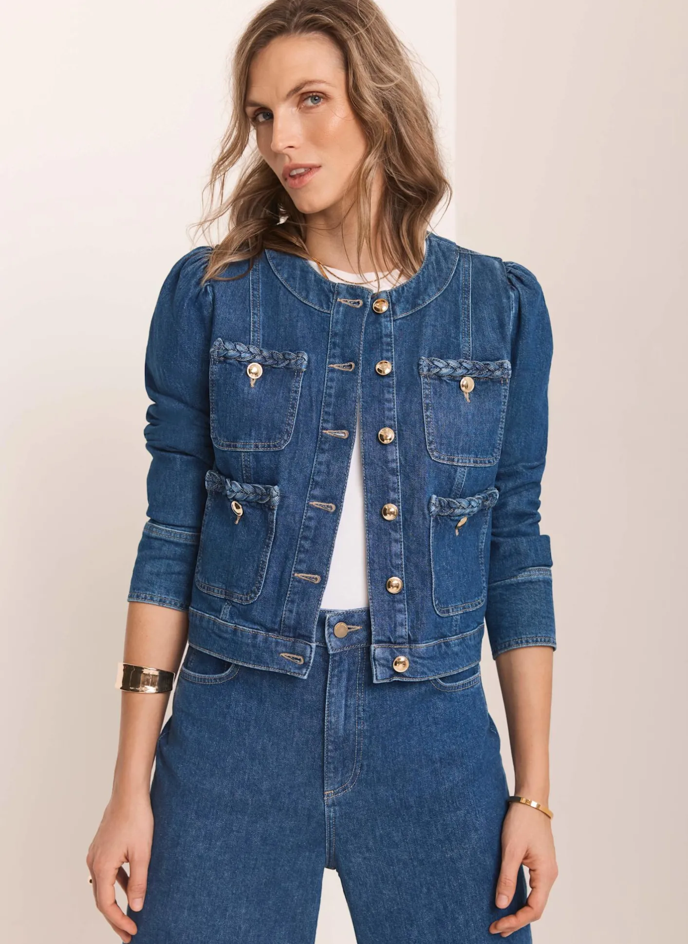 Clearance Indigo Plait Detail Denim Jacket Jackets|Denim Jackets