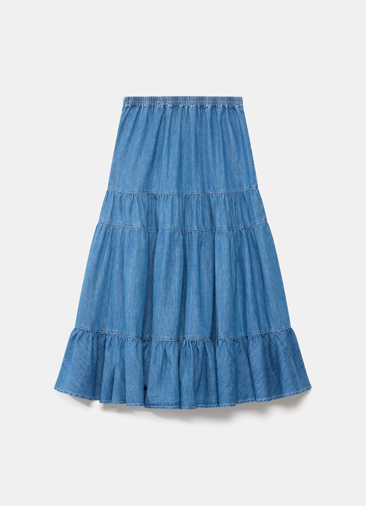 Outlet Indigo Tiered Denim Maxi Skirt Maxi Skirts|Skirts