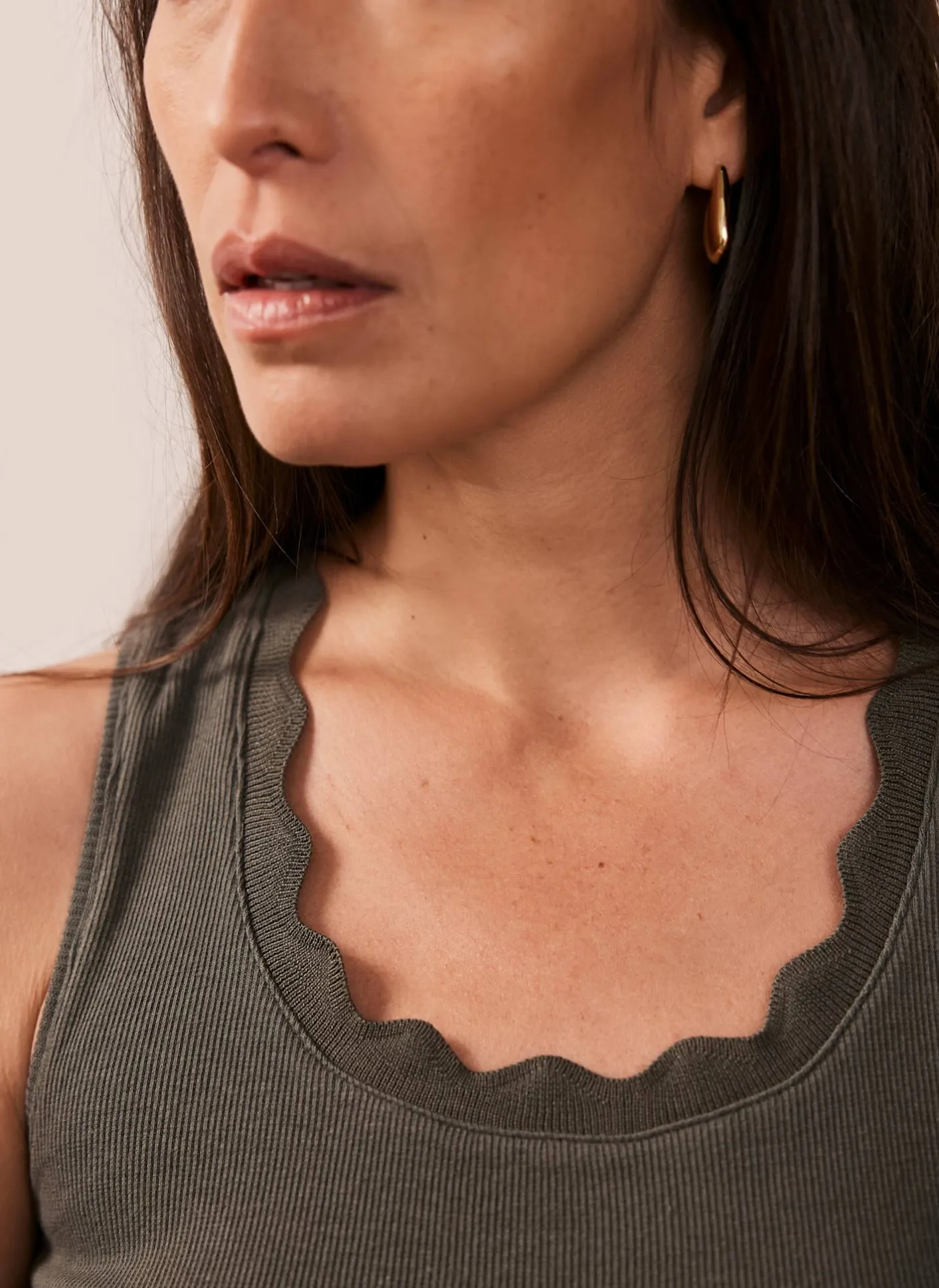 Clearance Scallop Trim Vest Top T-Shirts|T-Shirts