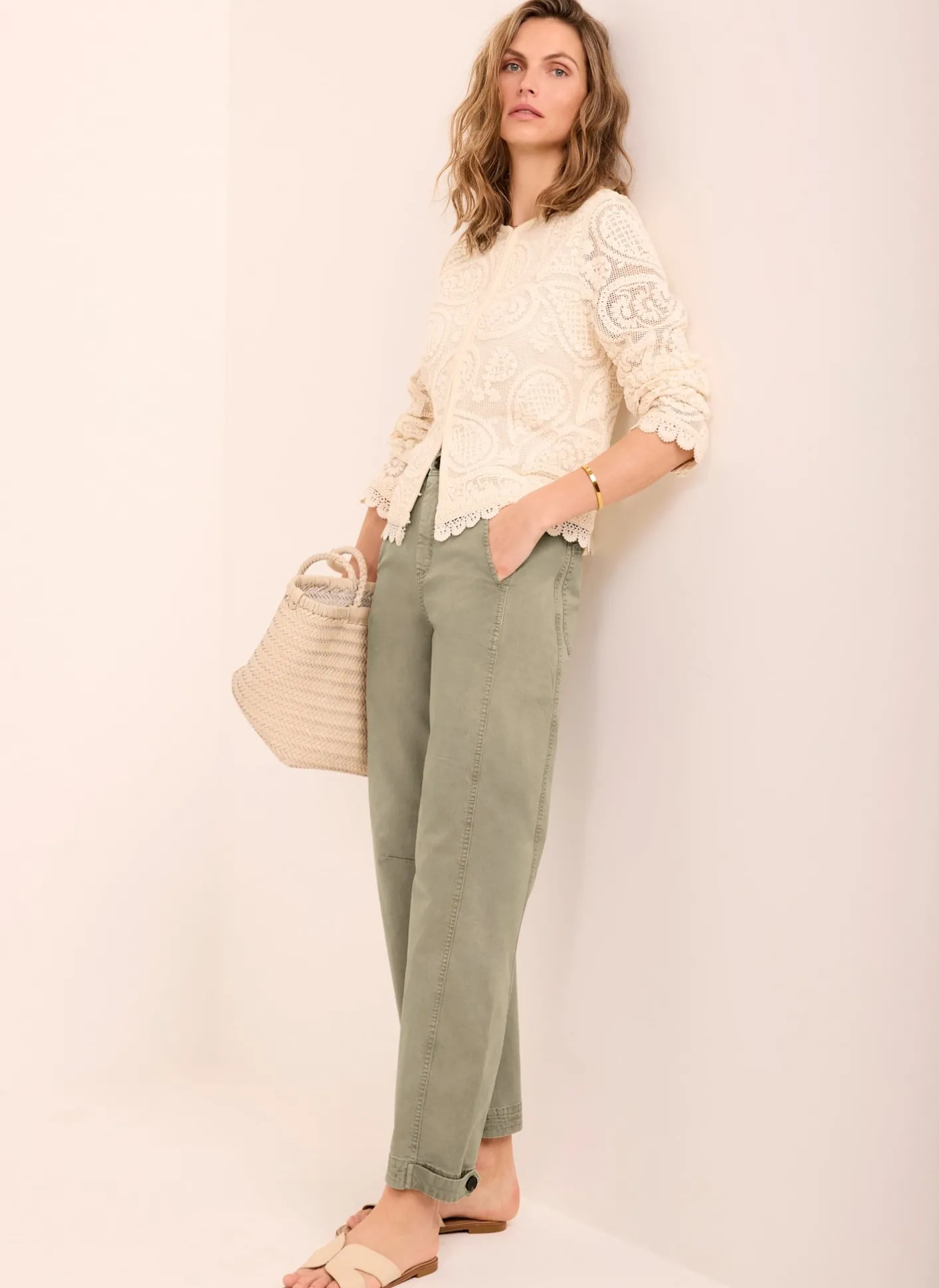 Discount Washed Barrel Leg Chino Trousers Trousers