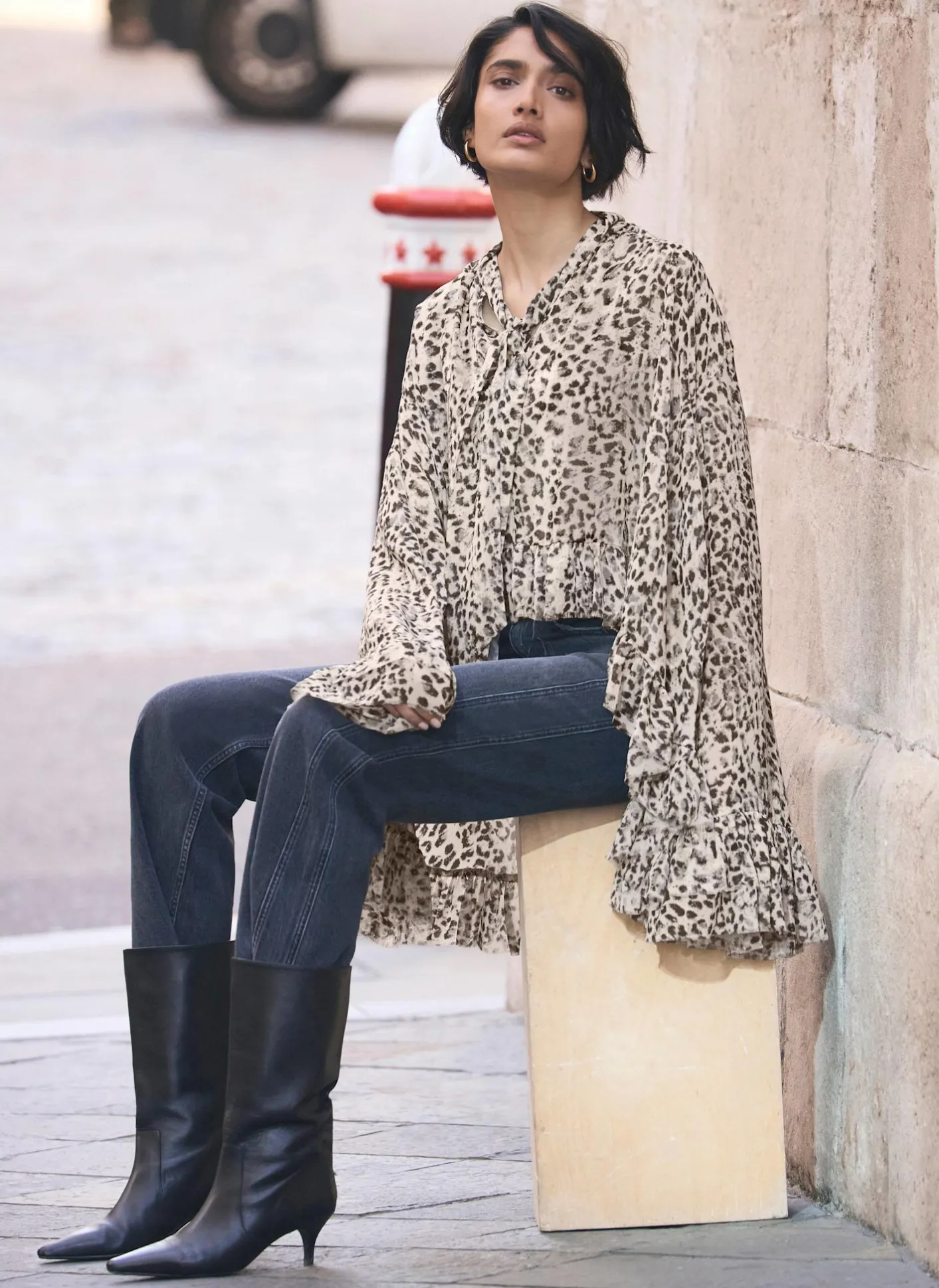 New Leopard Print Ruffle Blouse Shirts & Blouses