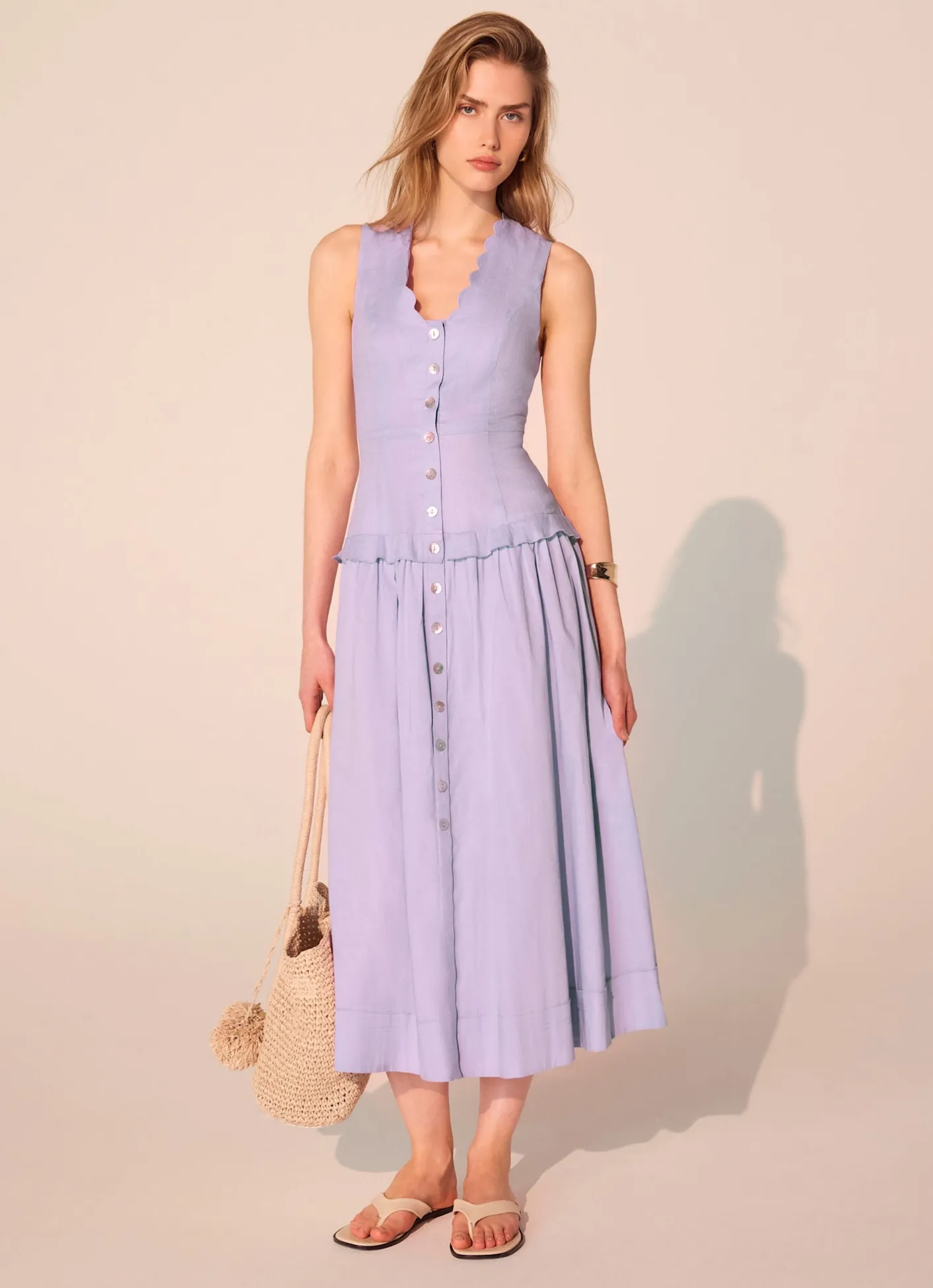 Online Ramie Drop Waist Midi Dress Summer Dresses|Midi Dresses