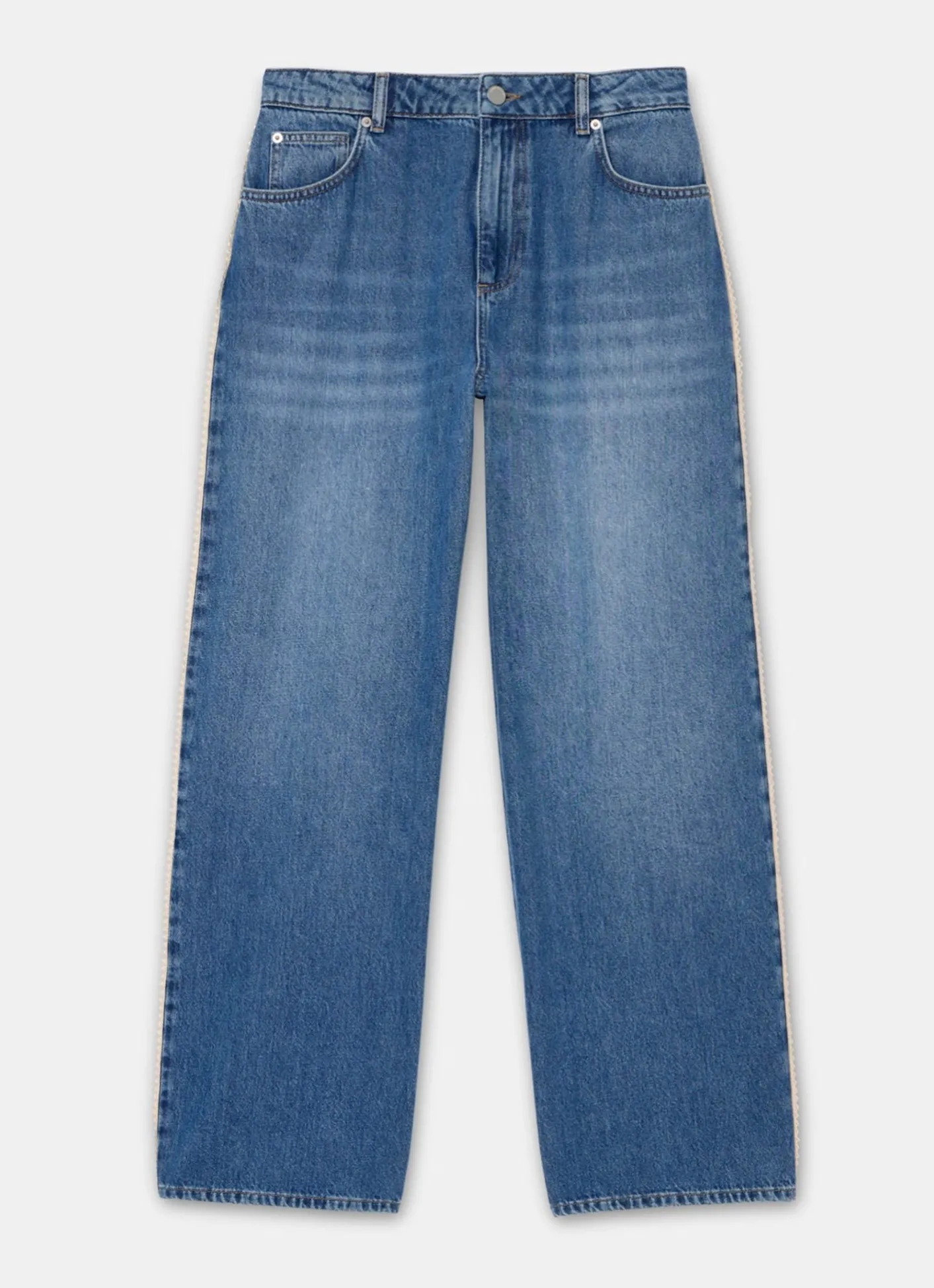 Best Mid Indigo Crochet Trim Straight Jeans Jeans|Straight Jeans