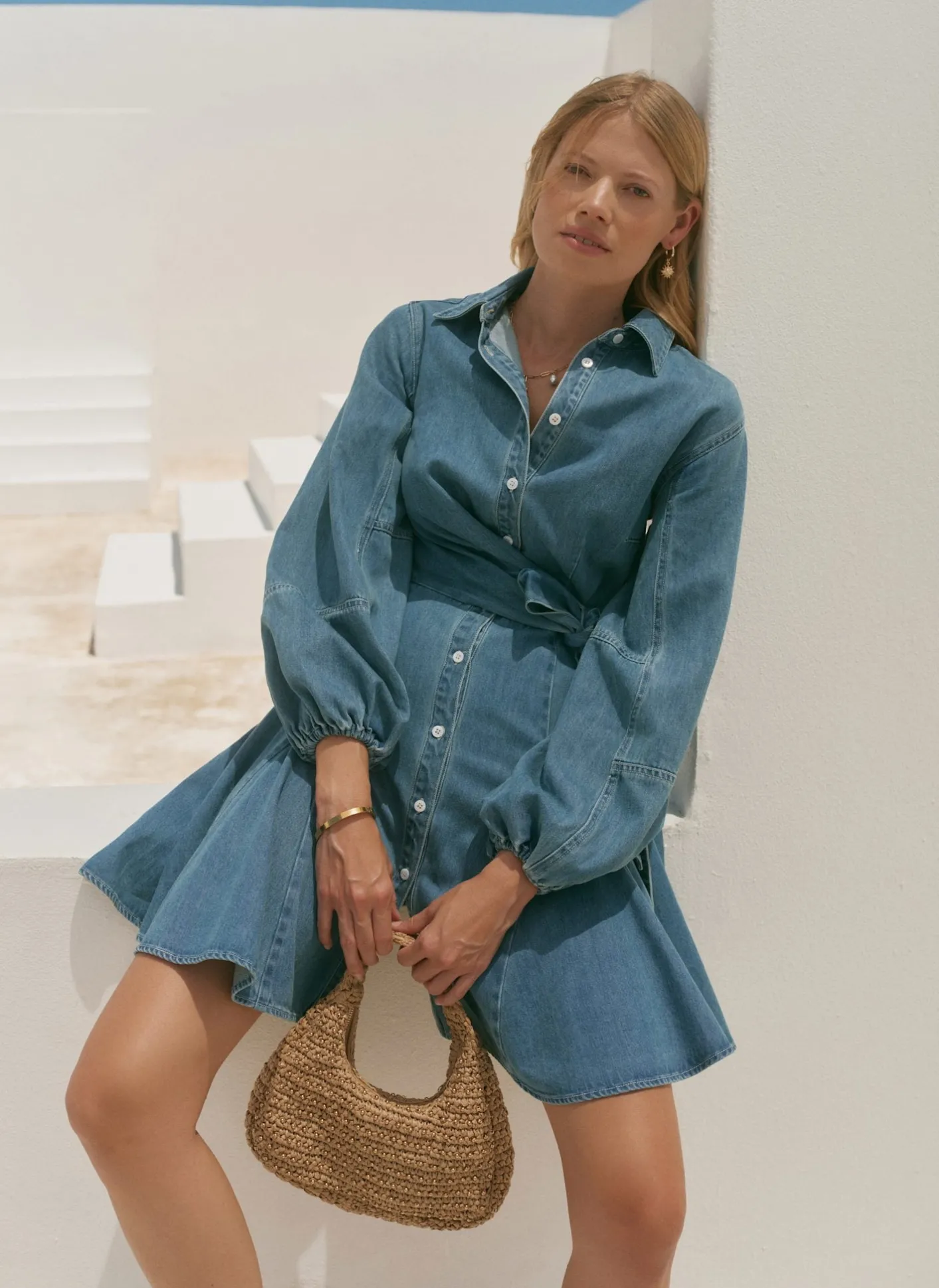 Hot Mid Indigo Denim Mini Shirt Dress Summer Dresses|Mini Dresses
