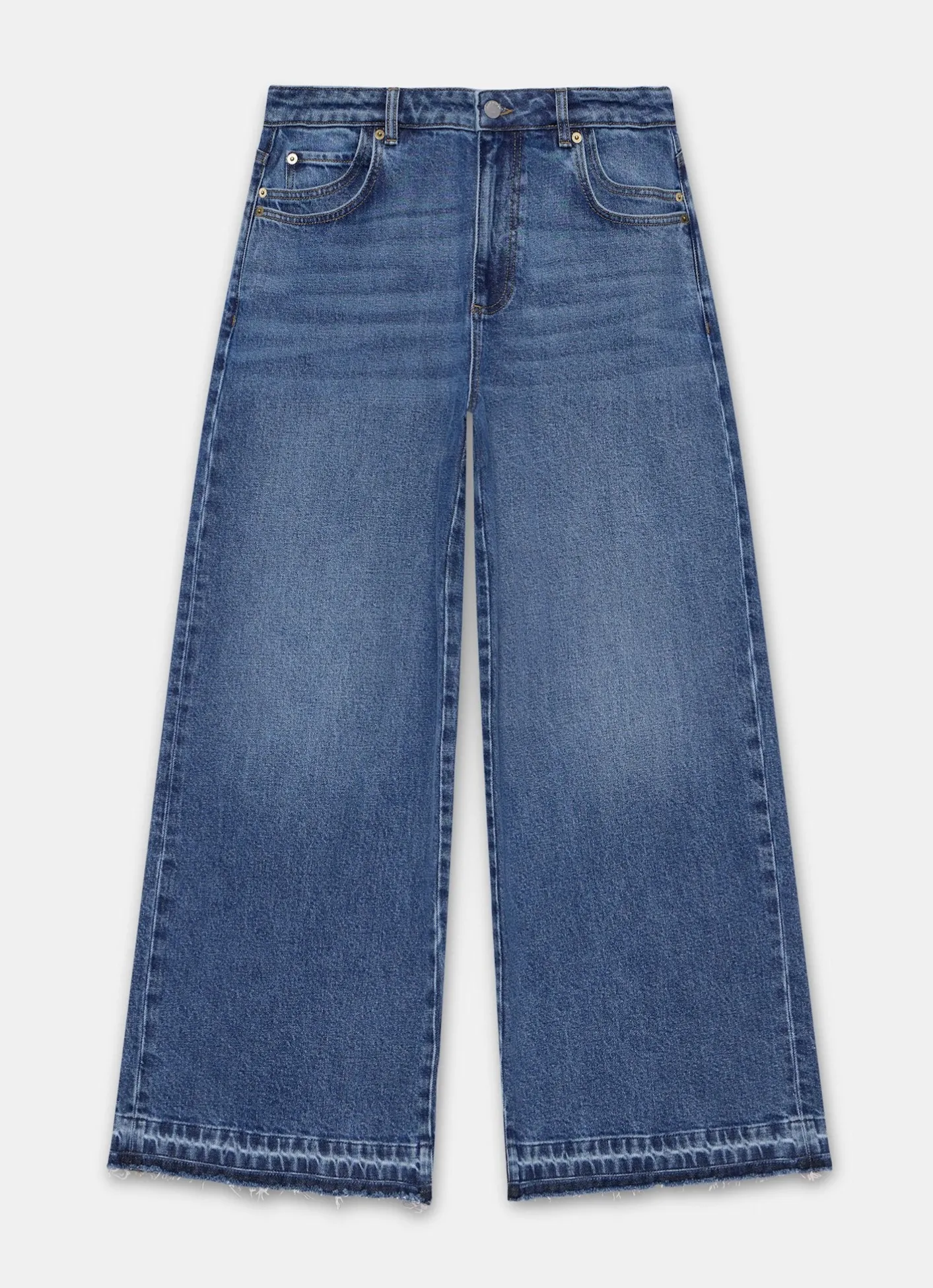 Clearance Mid Indigo Hem Detail Wide Leg Jean Jeans|Wide Leg Jeans