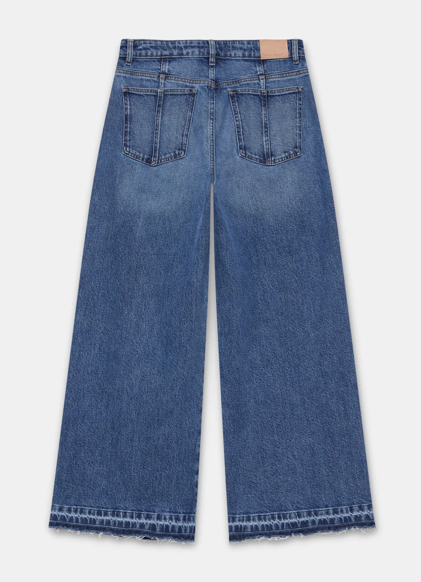 Clearance Mid Indigo Hem Detail Wide Leg Jean Jeans|Wide Leg Jeans