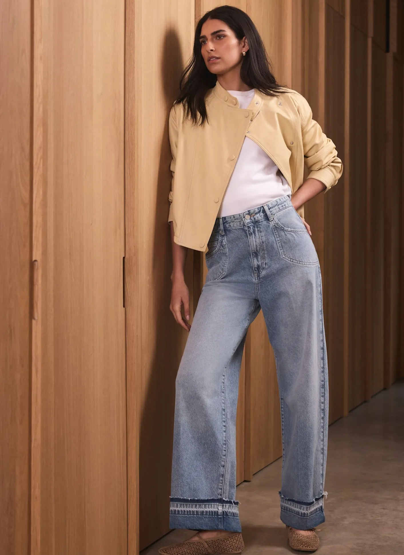 Outlet Mid Indigo Turn Up Wide Jeans Jeans|Wide Leg Jeans