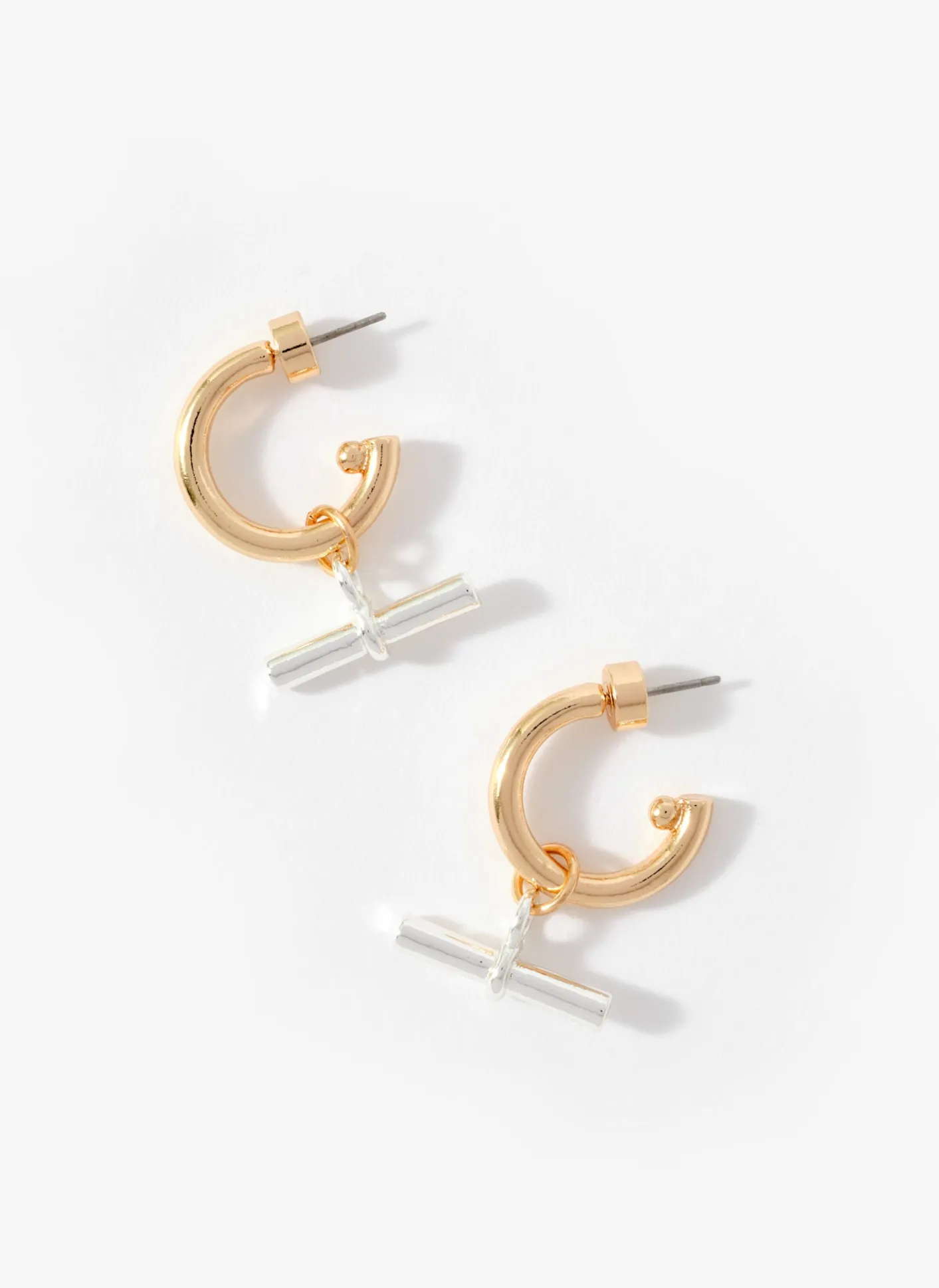 Discount Mixed Metal T-Bar Hoop Earrings Jewellery|Jewelry