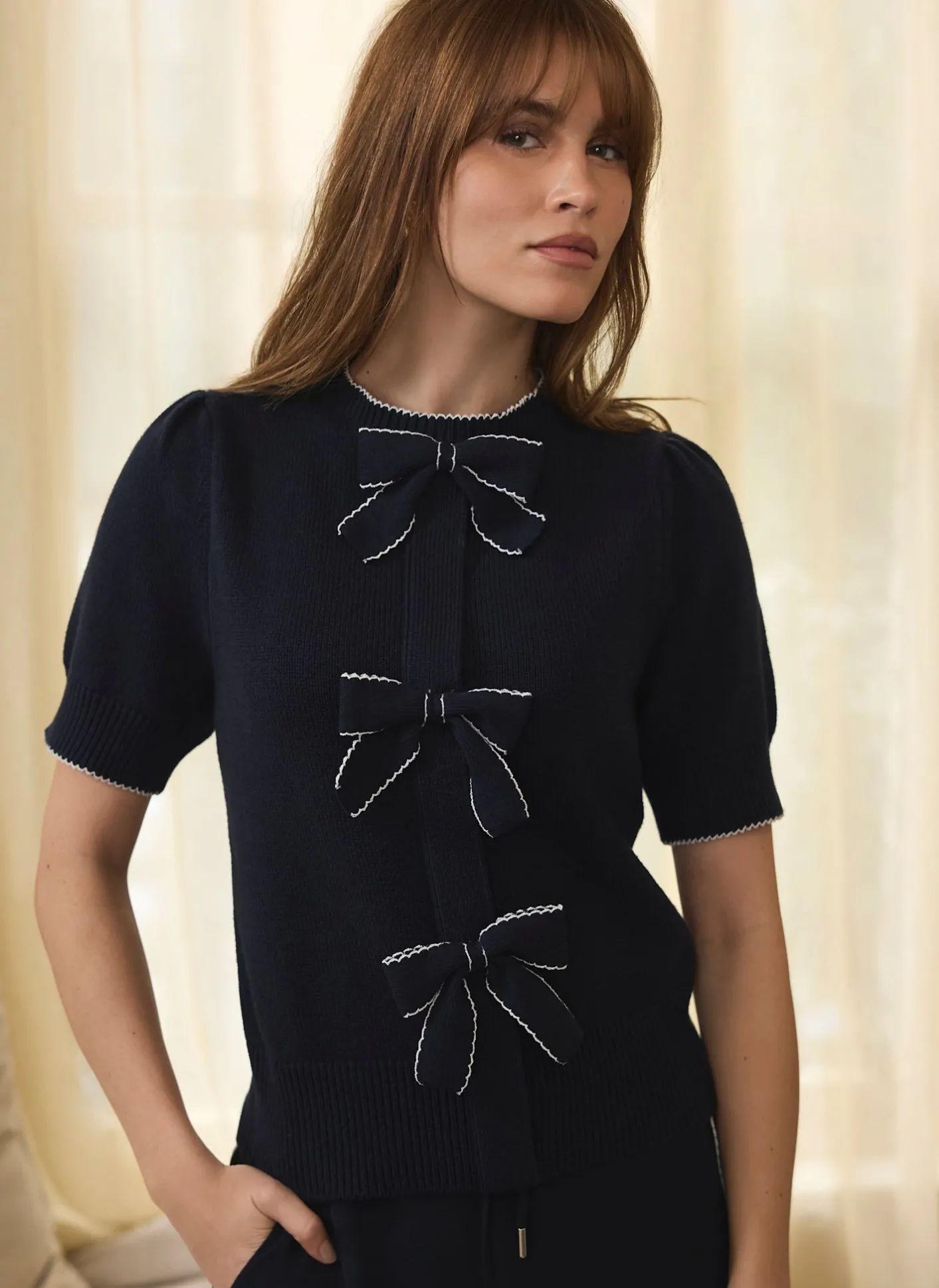 Clearance Bow Detail Knit Top Knitted Tops|Knitted Tops