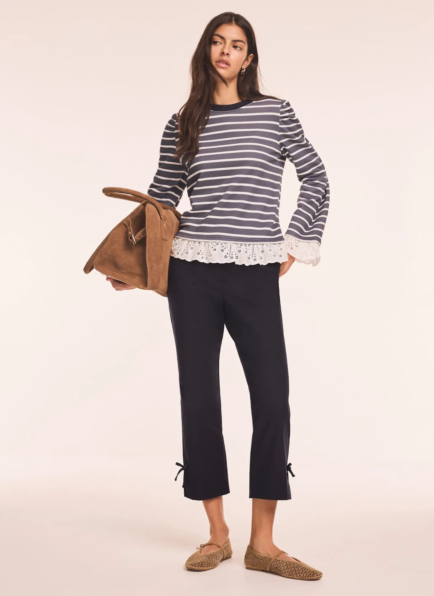 Cotton Blend Capri Trousers Trousers